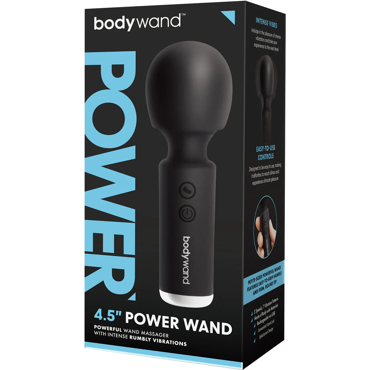 4.5" Power Wand Rechargeable Silicone Wand Style Massager By Bodywand - Black - Image 3