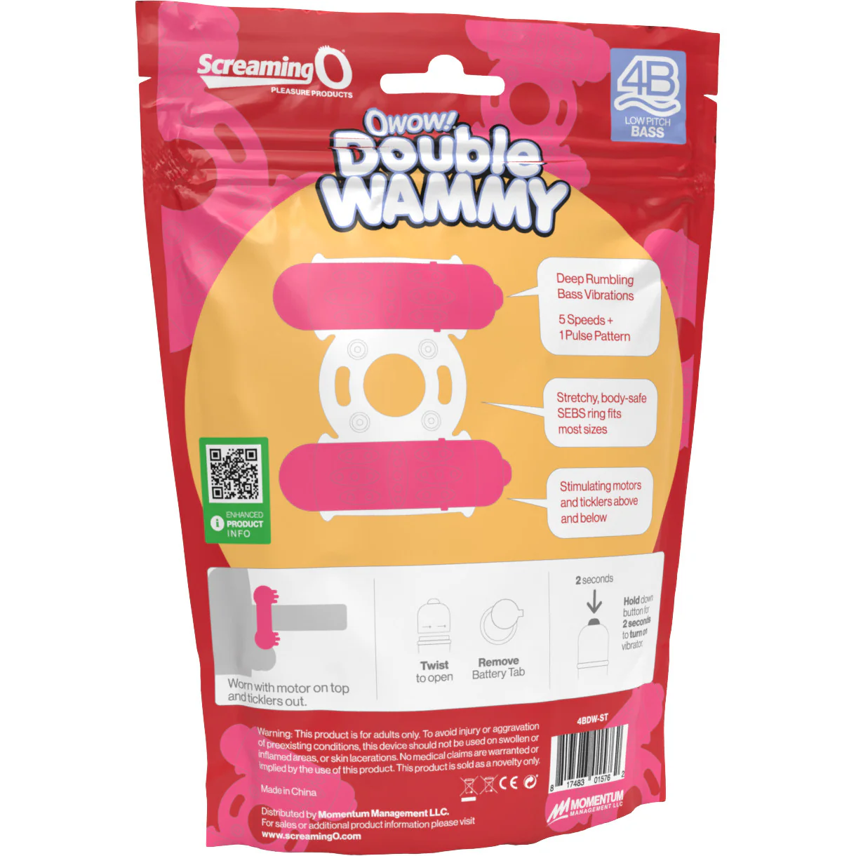 4B Double Wammy Dual Motor Vibrating Cock Ring By Screaming O - Strawberry - Image 4