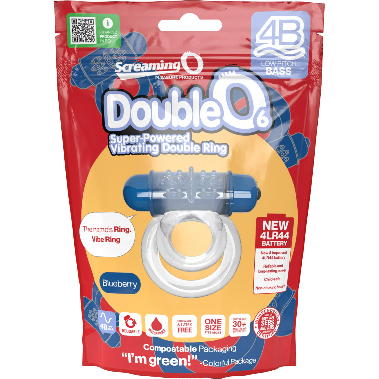 4B DoubleO 6 Super-Powered Vibrating Double Cock Ring By Screaming O - Blueberry - Image 5