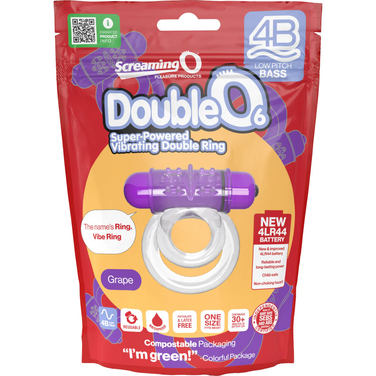 4B DoubleO 6 Super-Powered Vibrating Double Cock Ring By Screaming O - Grape - Image 5