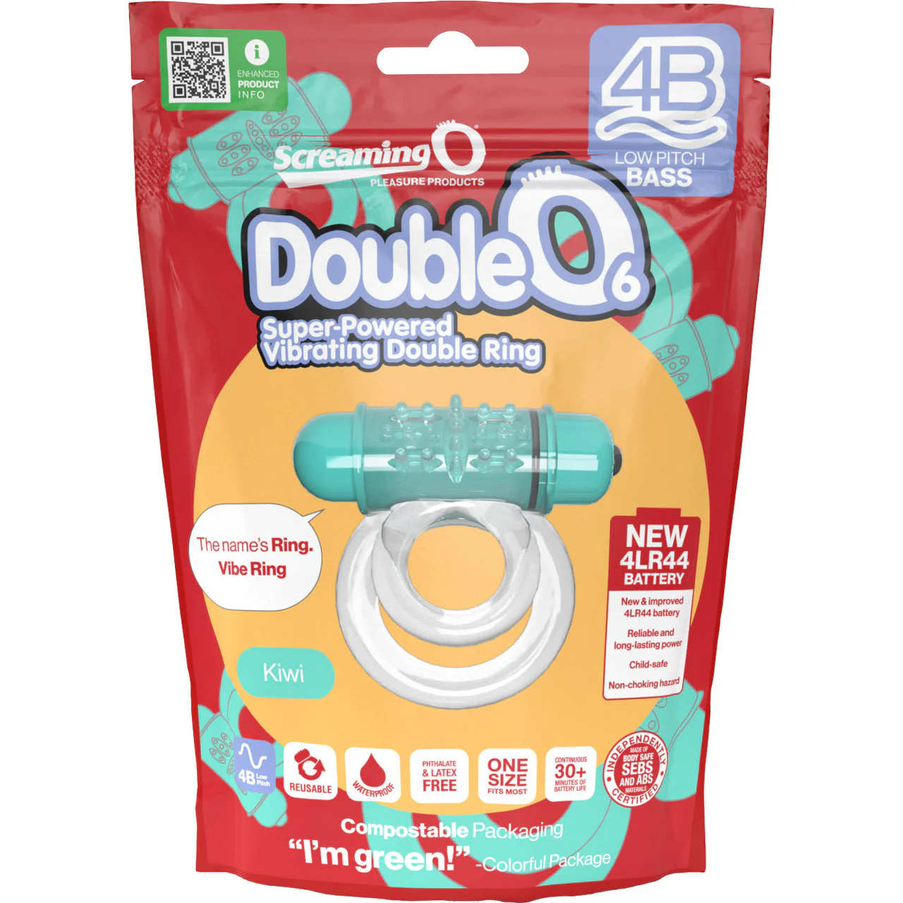 4B DoubleO 6 Super-Powered Vibrating Double Cock Ring By Screaming O - Kiwi - Image 5