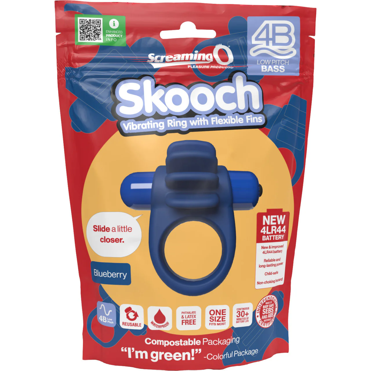 4B Skooch Vibrating Silicone Cock Ring By Screaming O - Blueberry - Image 5