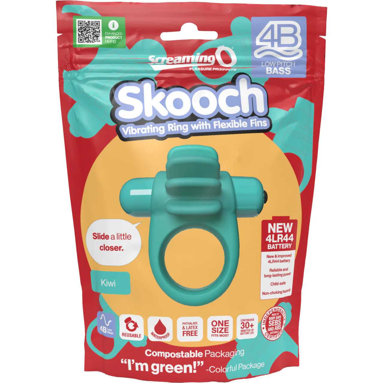 4B Skooch Vibrating Silicone Cock Ring By Screaming O - Kiwi - Image 4