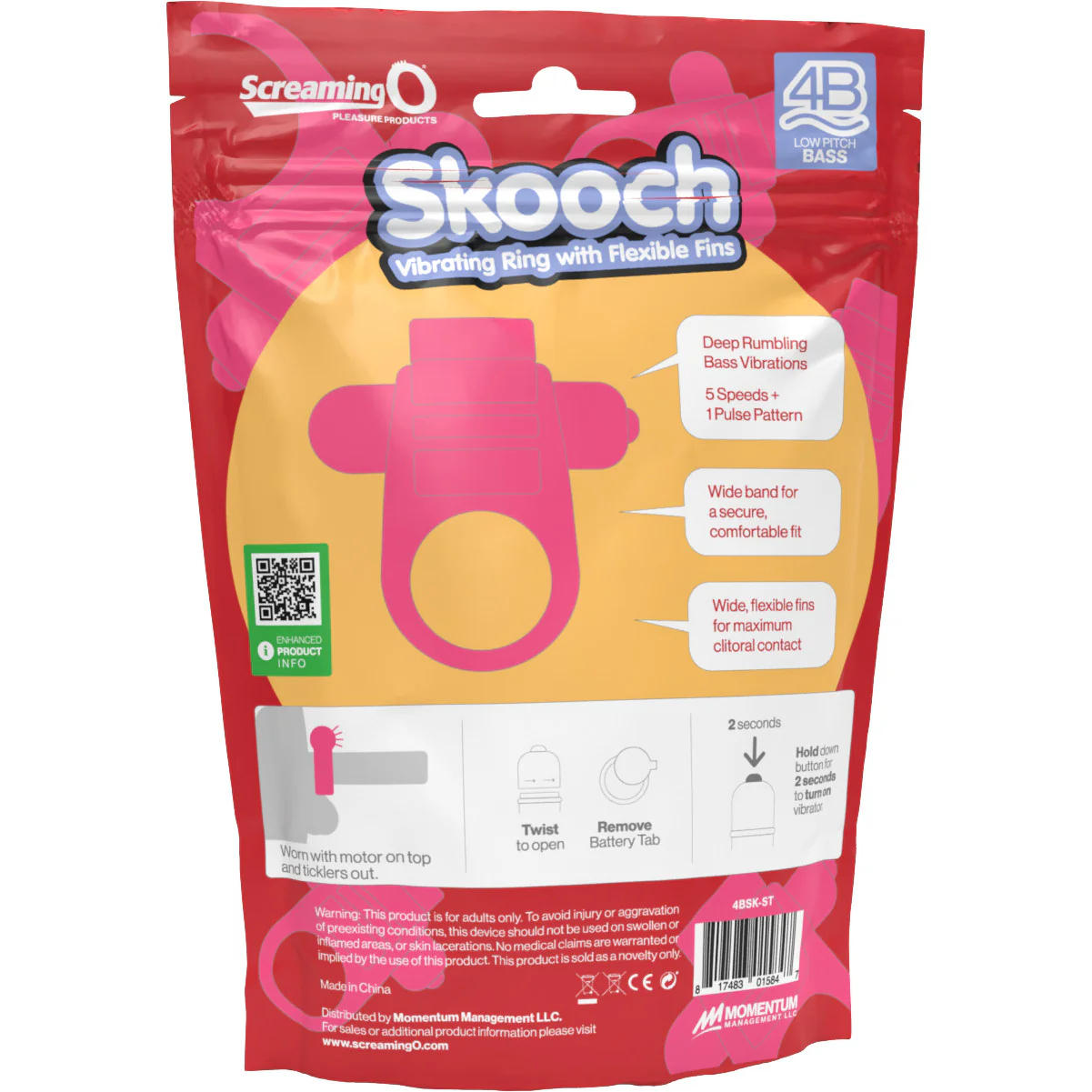 4B Skooch Vibrating Silicone Cock Ring By Screaming O - Strawberry - Image 4