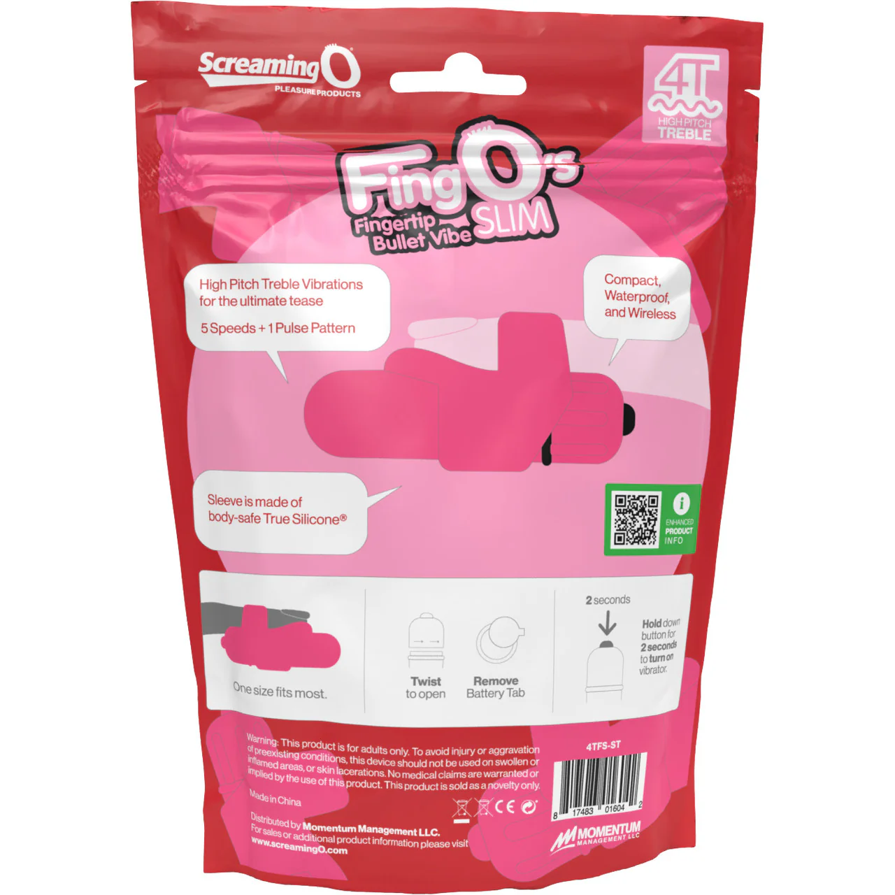 4T FingO Slim Silicone Fingertip Bullet Vibrator By Screaming O - Strawberry - Image 4