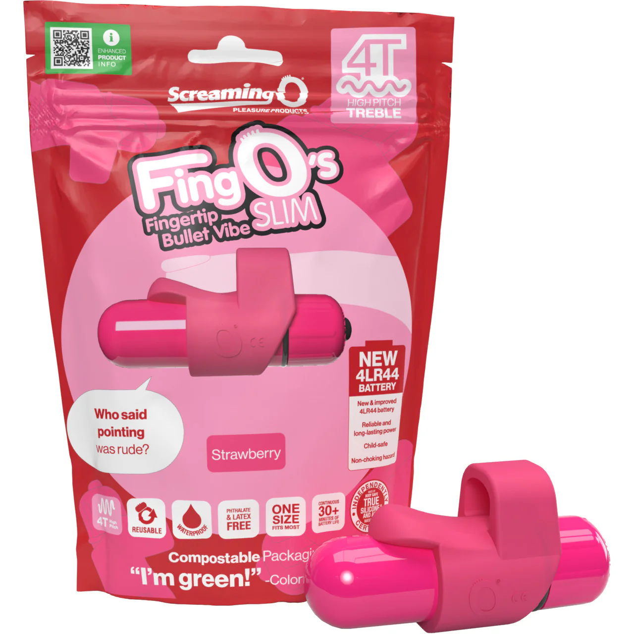 4T FingO Slim Silicone Fingertip Bullet Vibrator By Screaming O - Strawberry - Image 5
