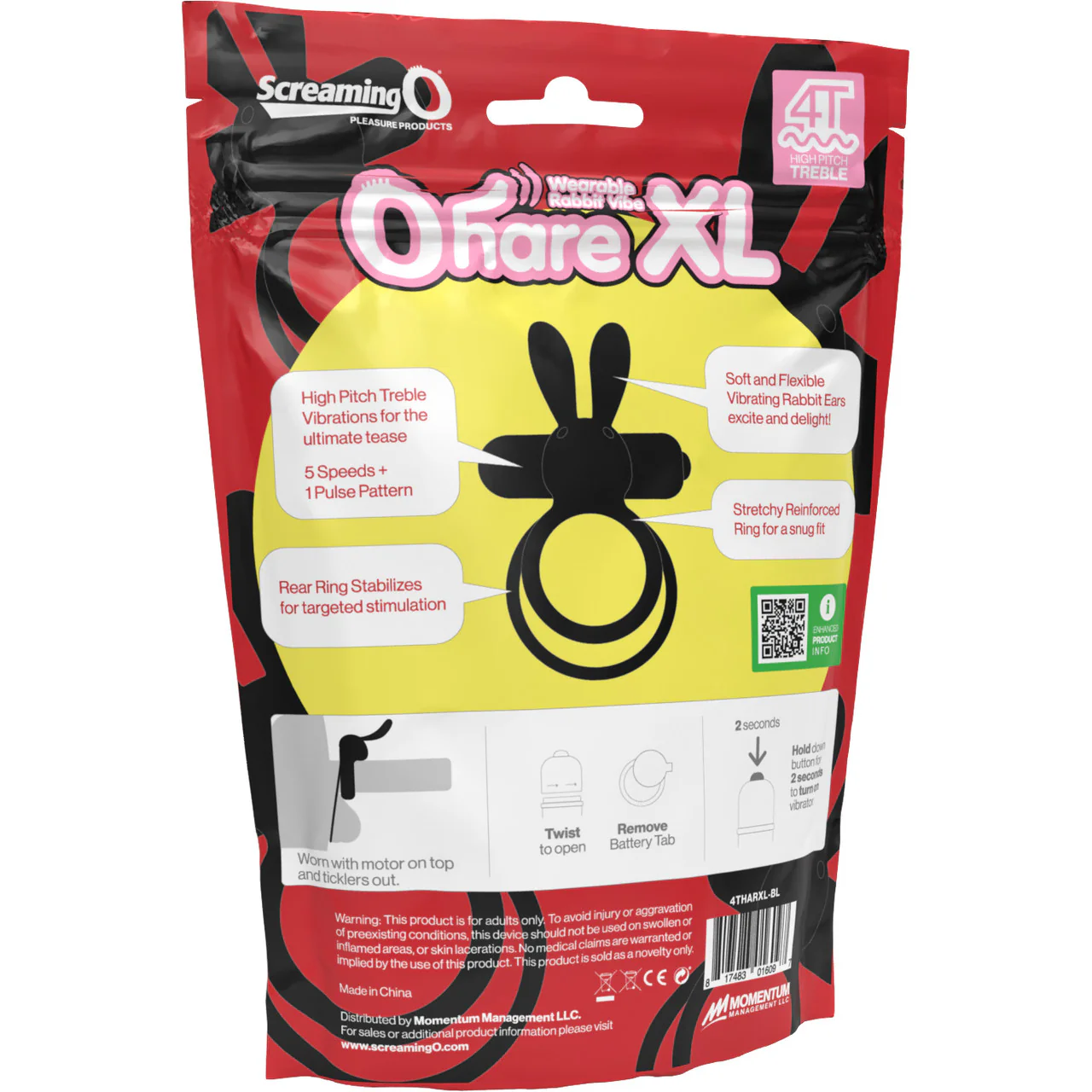 4T Ohare XL Vibrating Silicone Cock Ring By Screaming O - Black - Image 4