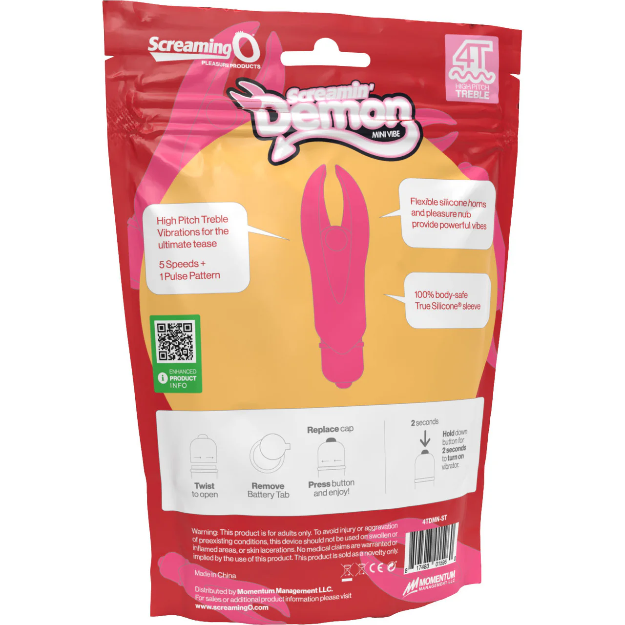 4T Screamin Demon Mini Vibrating Bullet With Silicone Horned Sleeve By Screaming O - Strawberry - Image 4