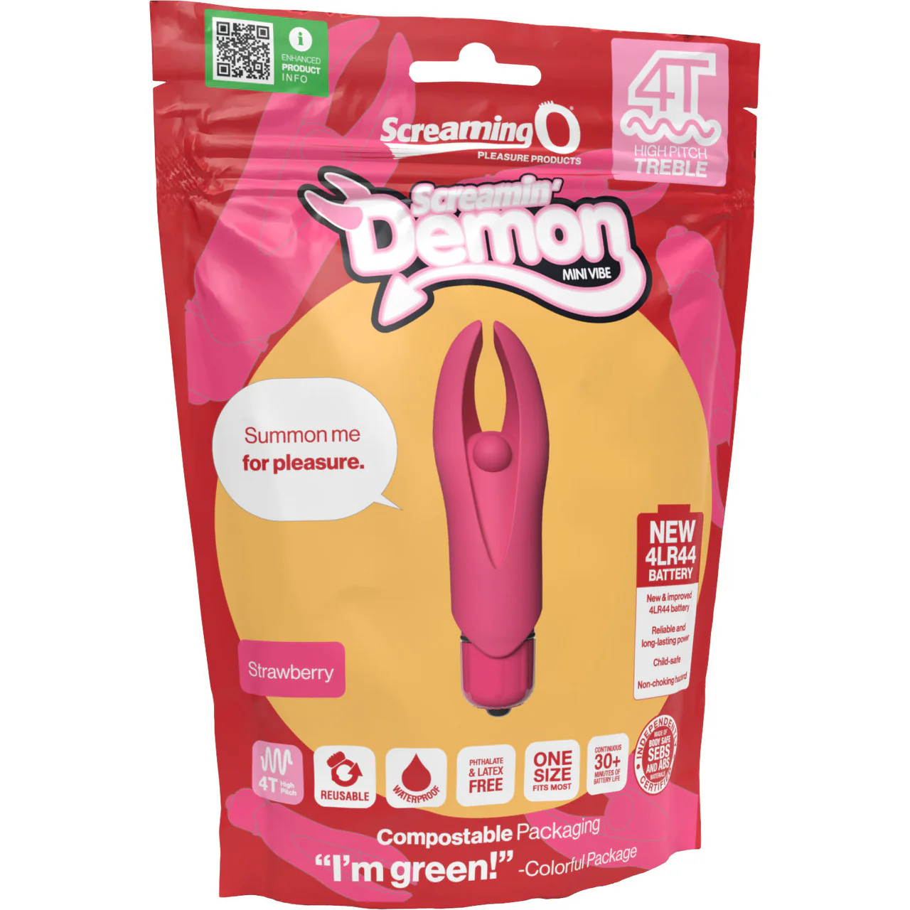4T Screamin Demon Mini Vibrating Bullet With Silicone Horned Sleeve By Screaming O - Strawberry - Image 5