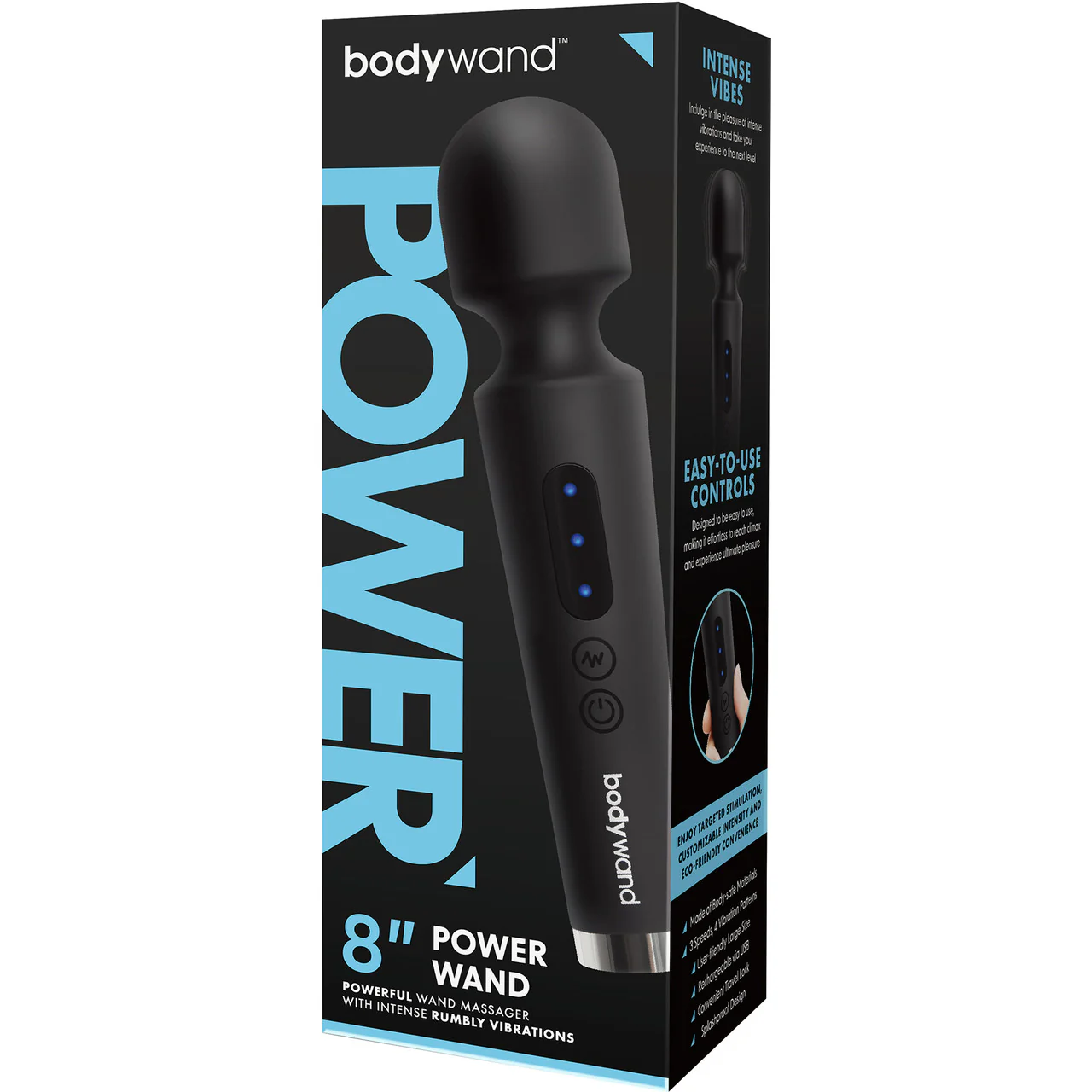 8" Power Wand Rechargeable Silicone Wand Style Massager By Bodywand - Black - Image 3