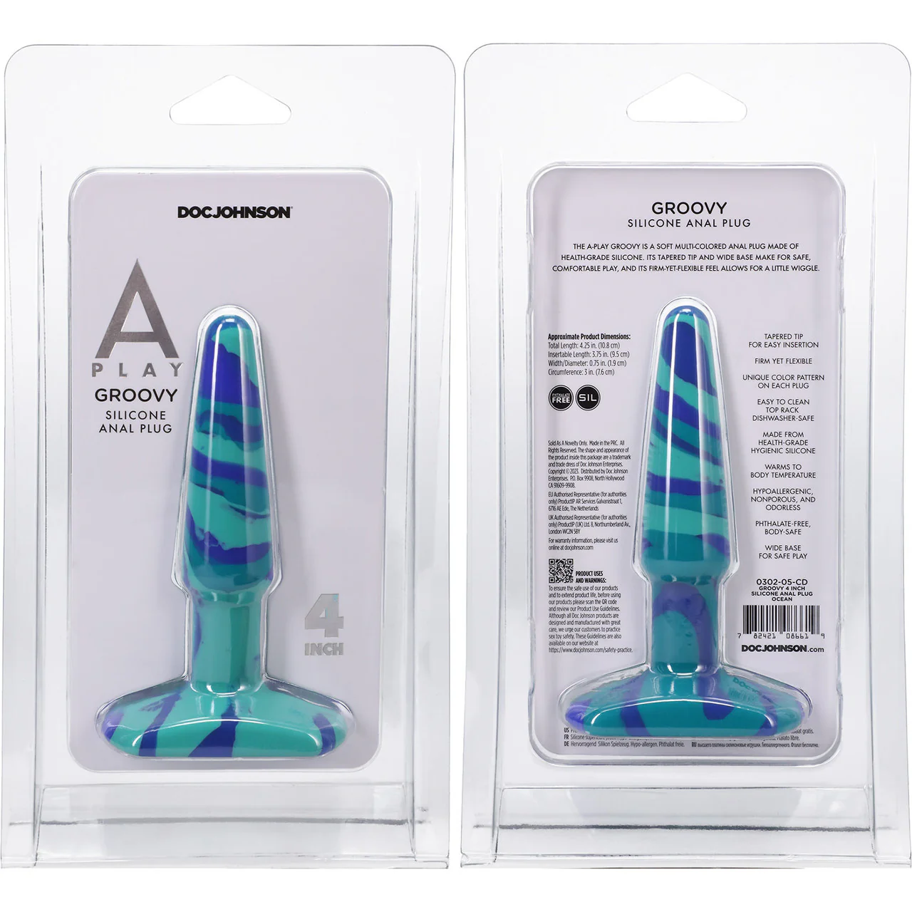 A-Play Groovy Silicone 4" Anal Plug By Doc Johnson - Ocean - Image 3