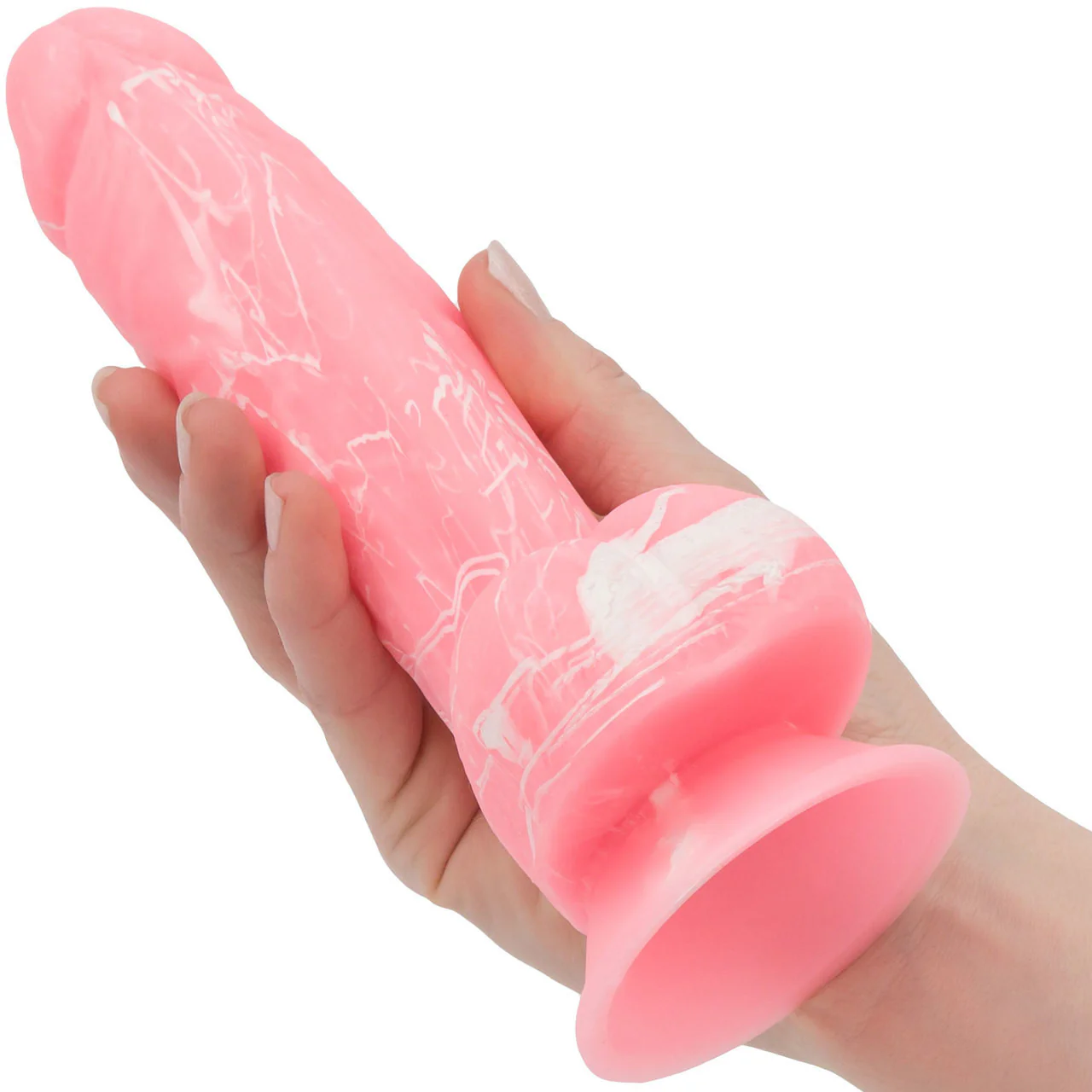 Addiction - Brandon 7.5" Glow In The Dark Silicone Suction Cup Dildo With Balls - Pink - Image 4