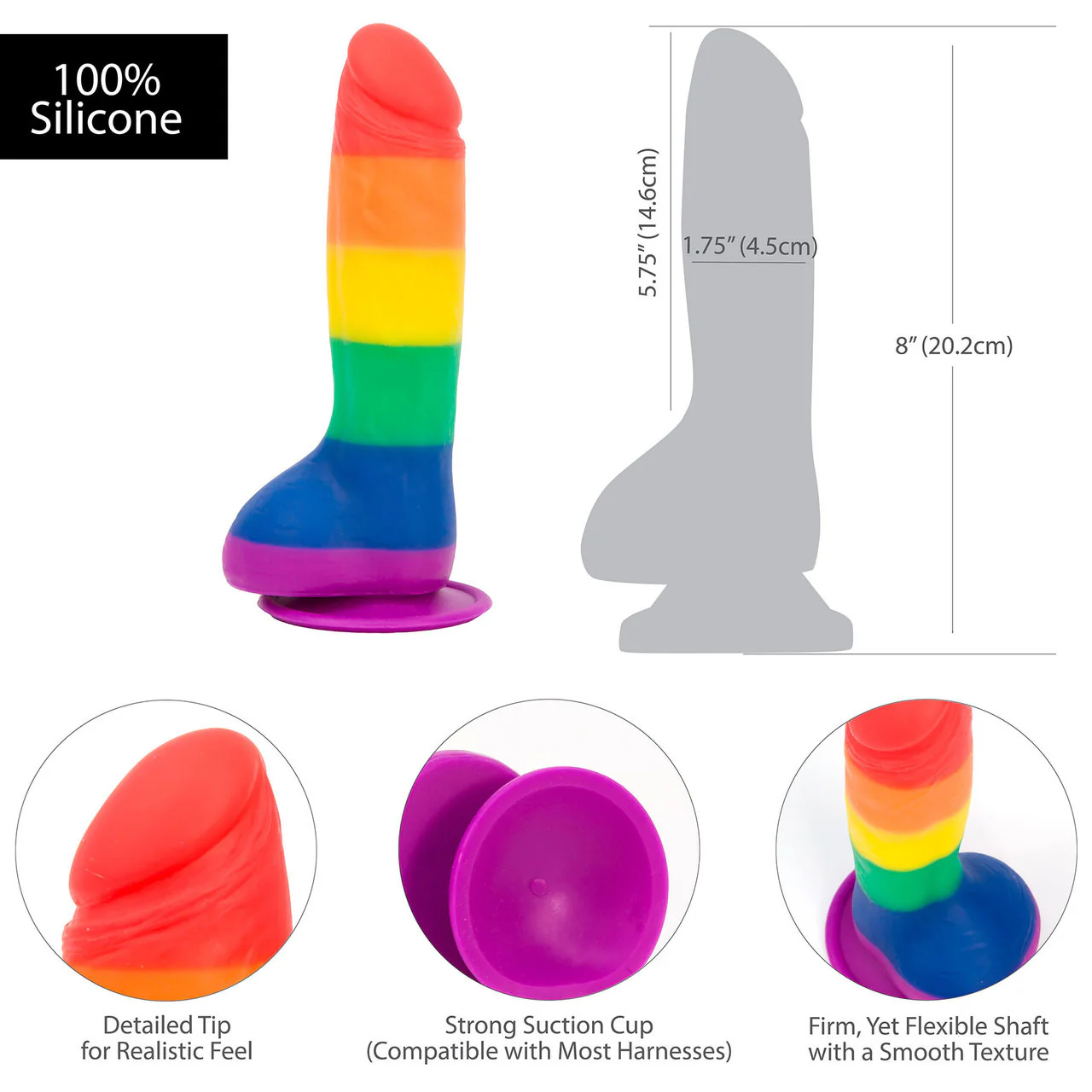 Addiction - Justin 8" Silicone Suction Cup Dildo With Balls - Pride - Image 5