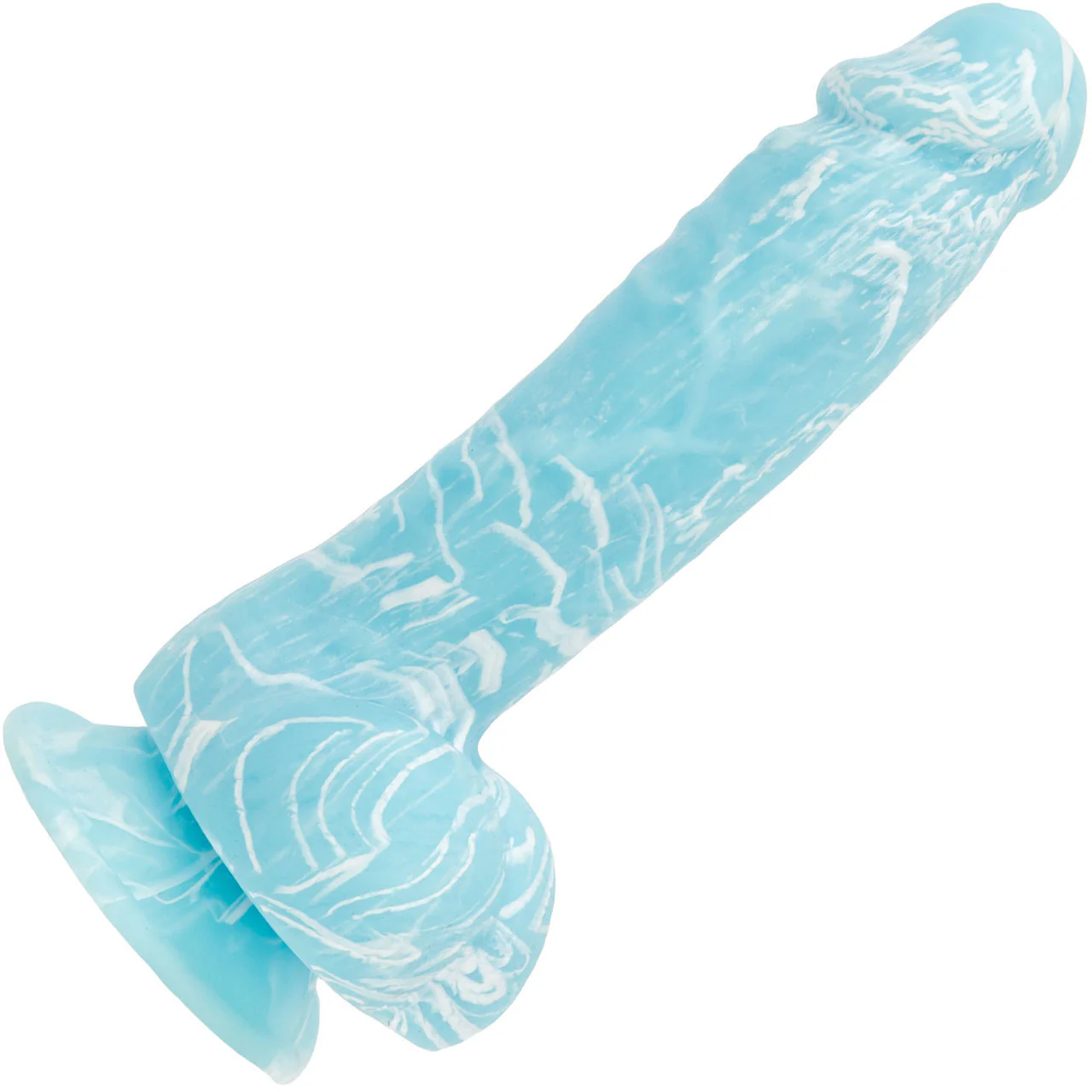 Addiction - Luke 7.5" Glow In The Dark Silicone Suction Cup Dildo With Balls - Blue - Image 3