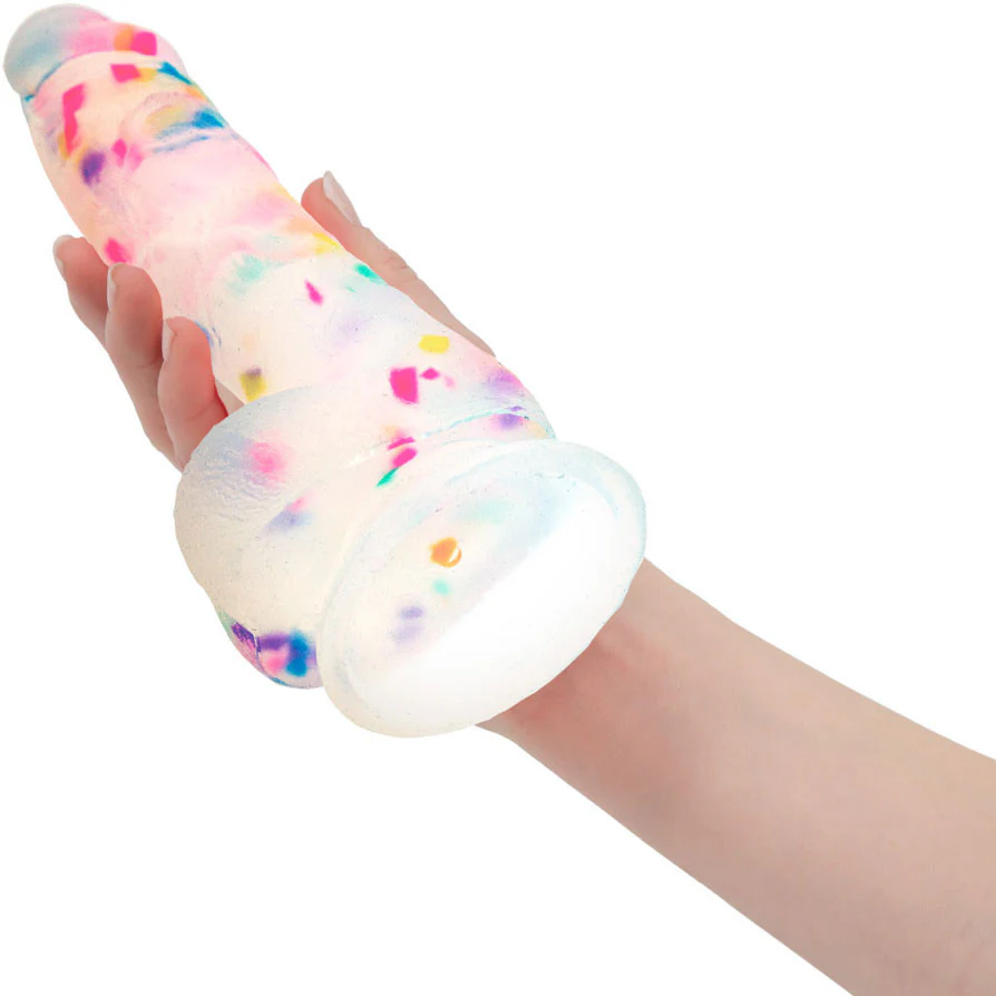 Addiction - Party Marty 7.5" Silicone Suction Cup Dildo With Balls - Frost & Confetti - Image 4