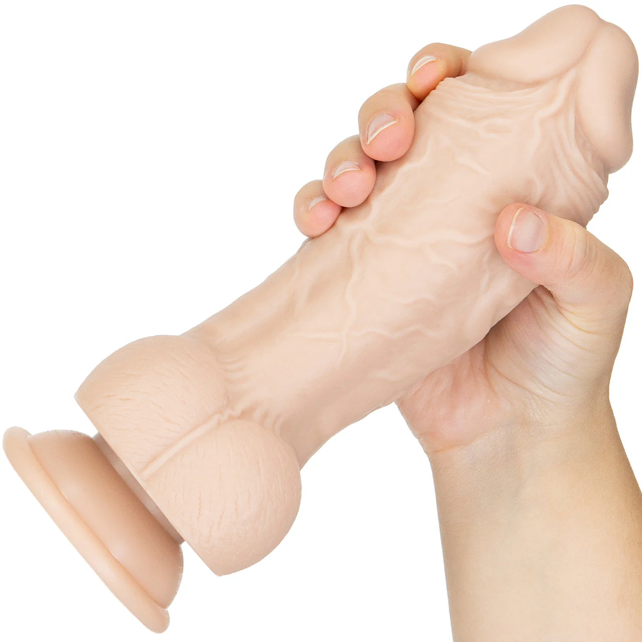 Addiction - Roman 8" Girthy Silicone Suction Cup Dildo With Balls - Vanilla - Image 3