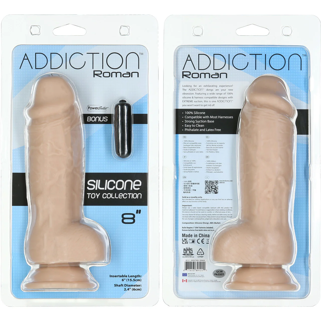 Addiction - Roman 8" Girthy Silicone Suction Cup Dildo With Balls - Vanilla - Image 4