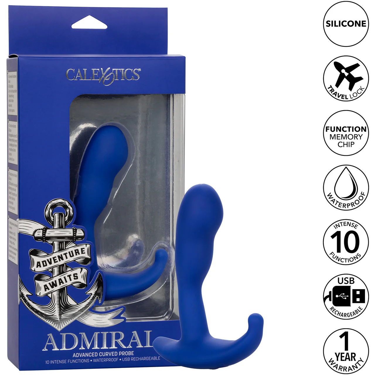 Admiral Advanced Prostate Vibrating Silicone Curved Probe By CalExotics - Blue - Image 10