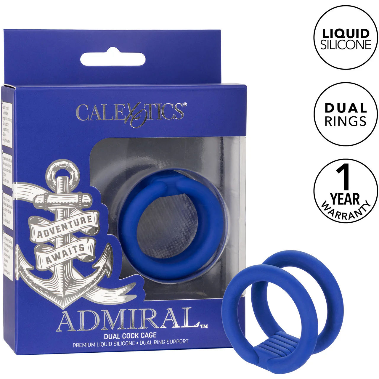 Admiral Dual Silicone Cock Cage & Ring By CalExotics - Blue - Image 10