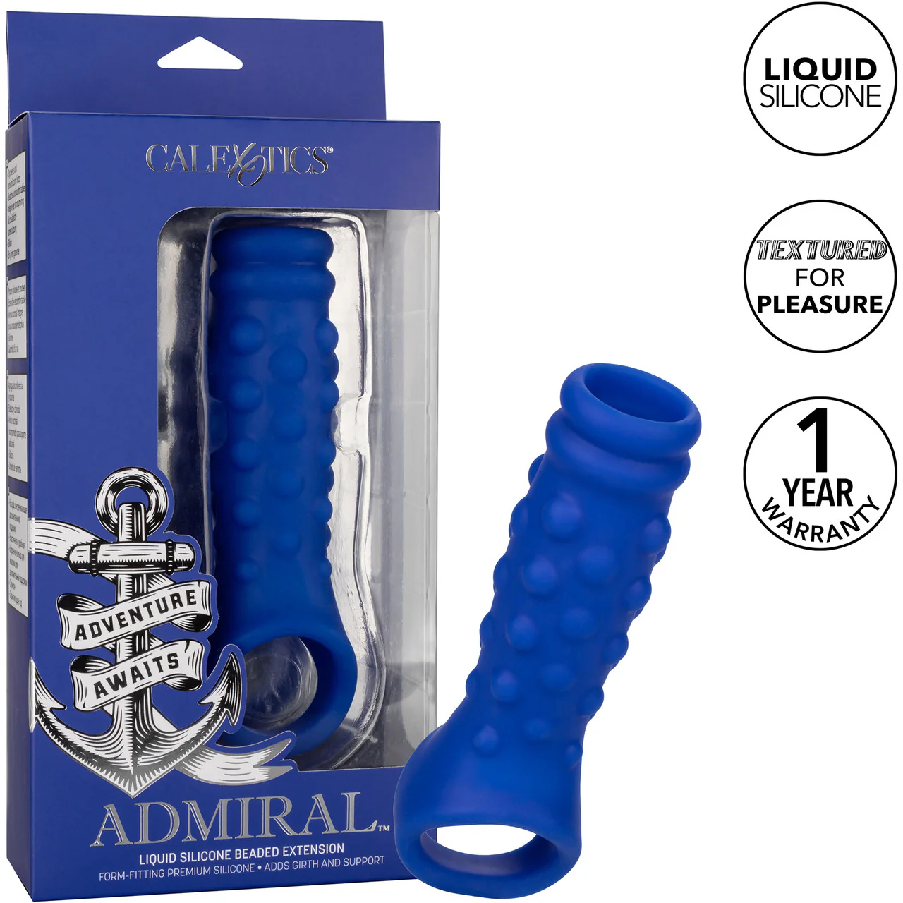 Admiral Liquid Silicone Beaded Penis Extension By CalExotics - Blue - Image 11