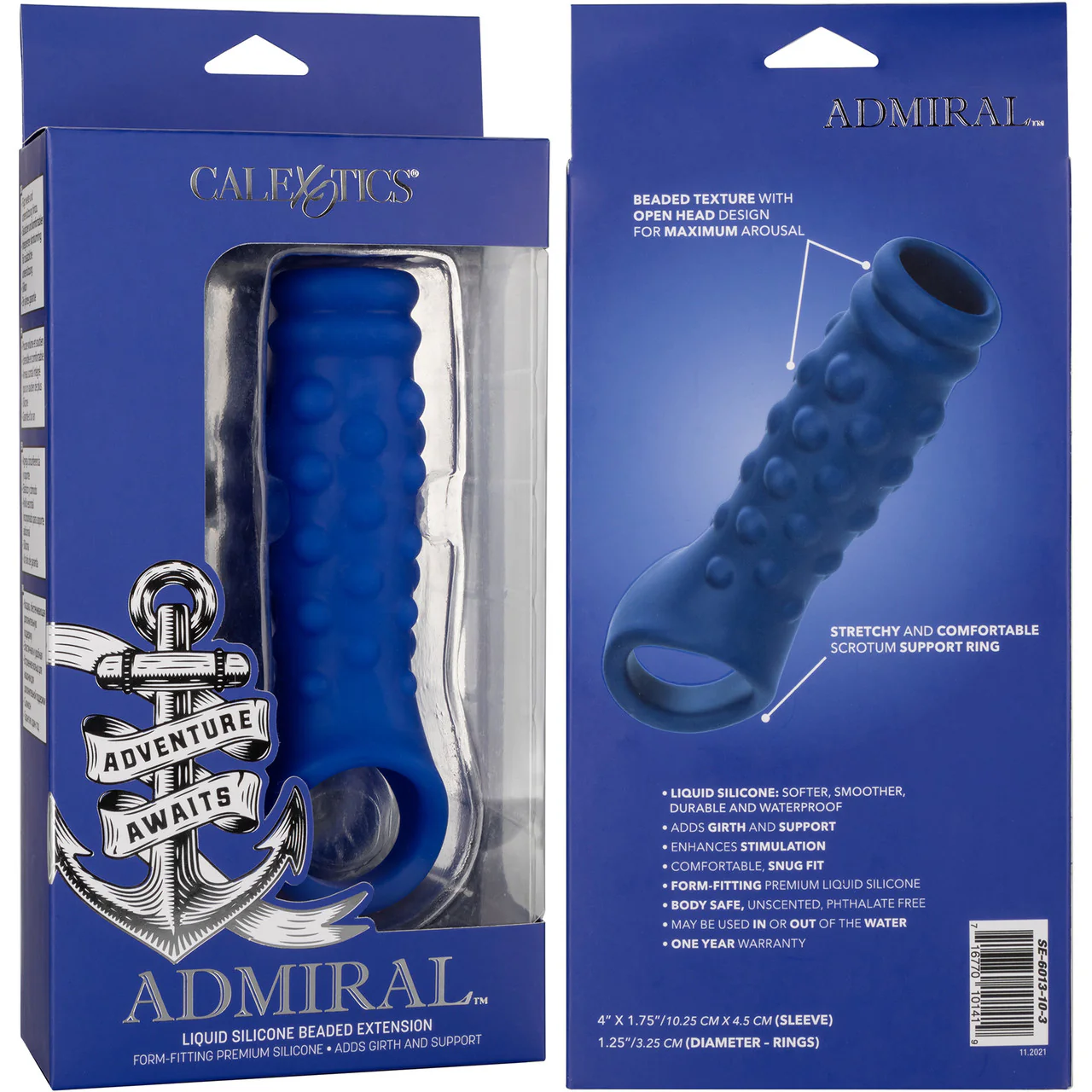 Admiral Liquid Silicone Beaded Penis Extension By CalExotics - Blue - Image 12