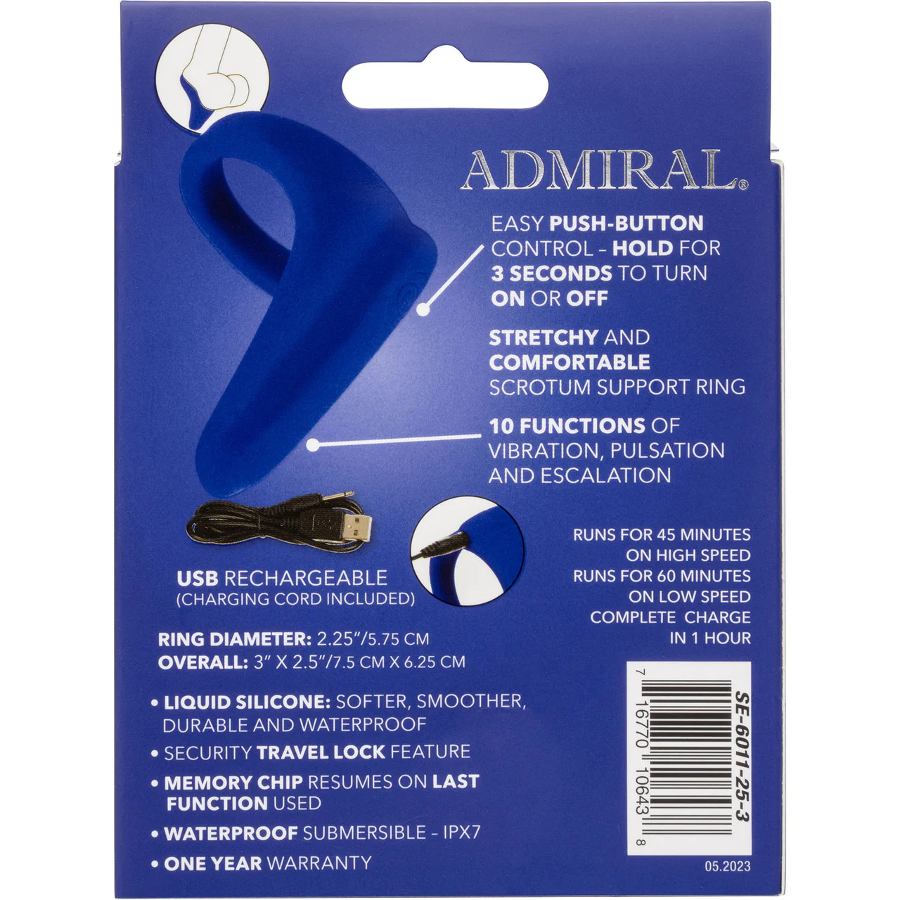 Admiral Liquid Silicone Rechargeable Waterproof Vibrating Perineum Massager & Cock Ring By CalExotics - Blue - Image 16