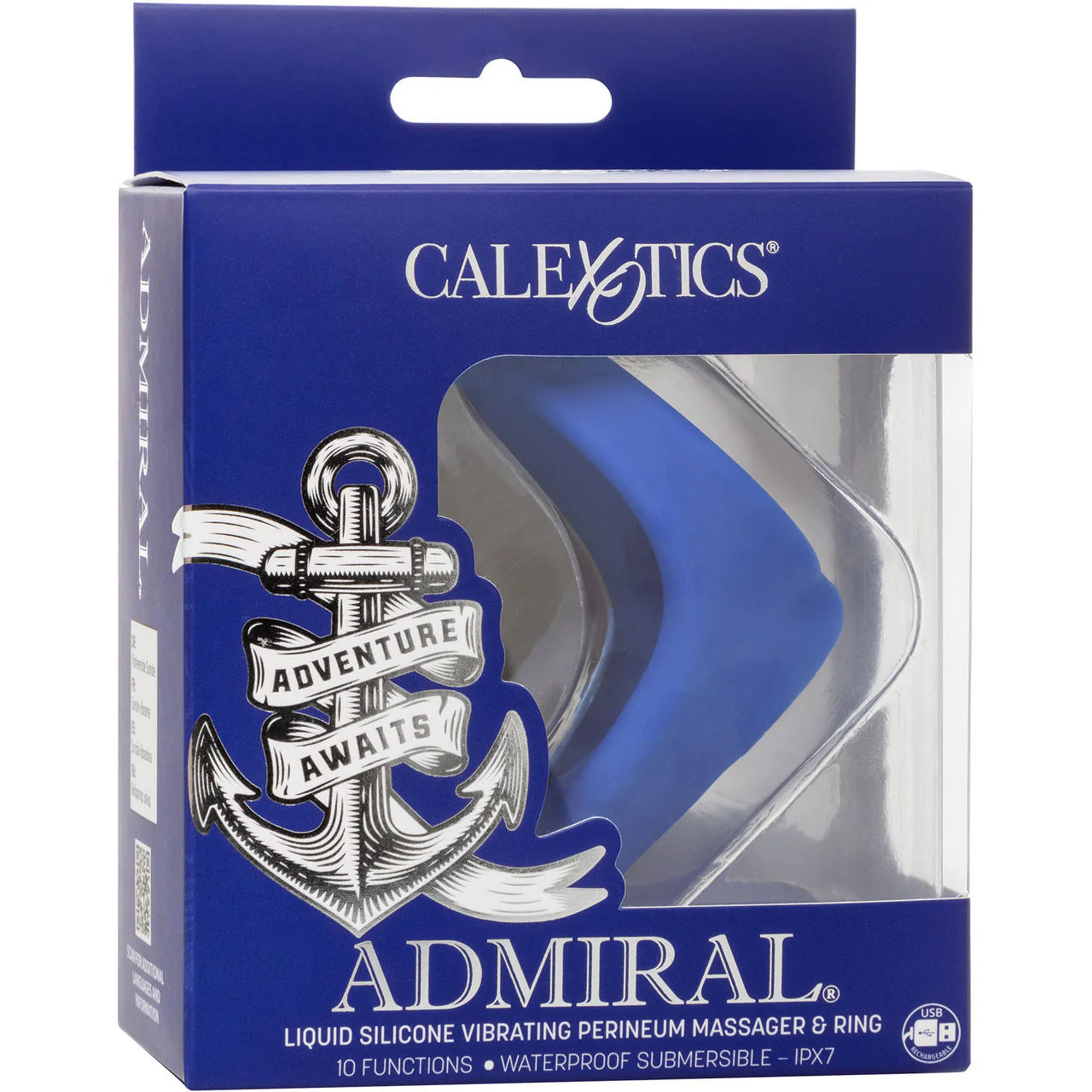 Admiral Liquid Silicone Rechargeable Waterproof Vibrating Perineum Massager & Cock Ring By CalExotics - Blue - Image 17