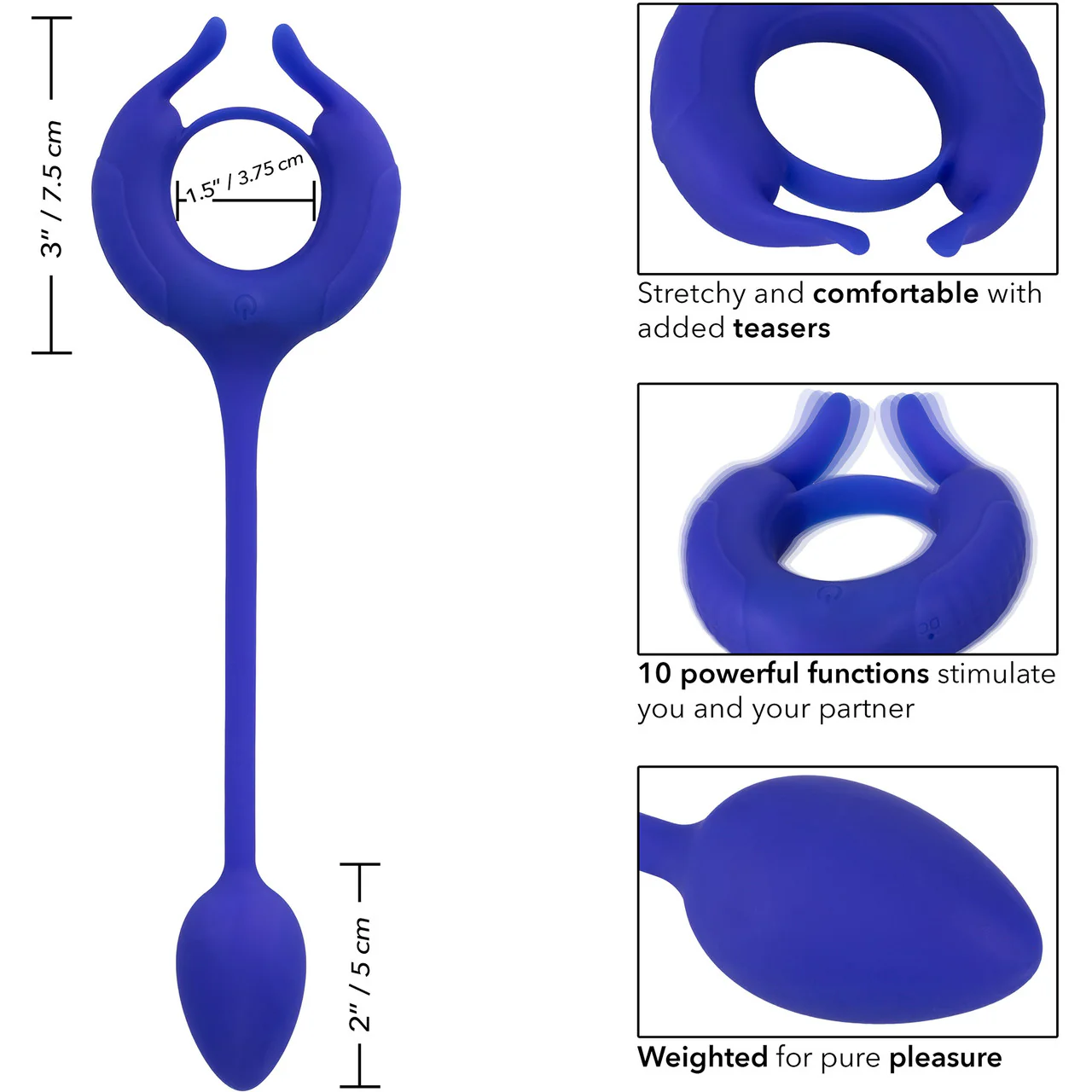 Admiral Plug And Play Weighted Silicone Vibrating Cock Ring By CalExotics - Blue - Image 11