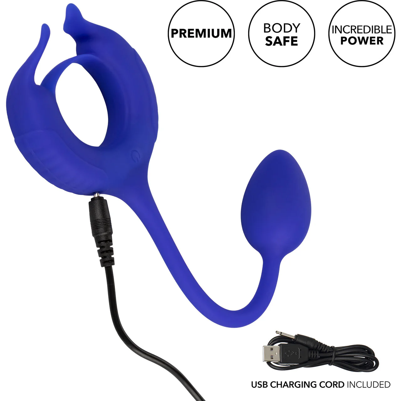 Admiral Plug And Play Weighted Silicone Vibrating Cock Ring By CalExotics - Blue - Image 12