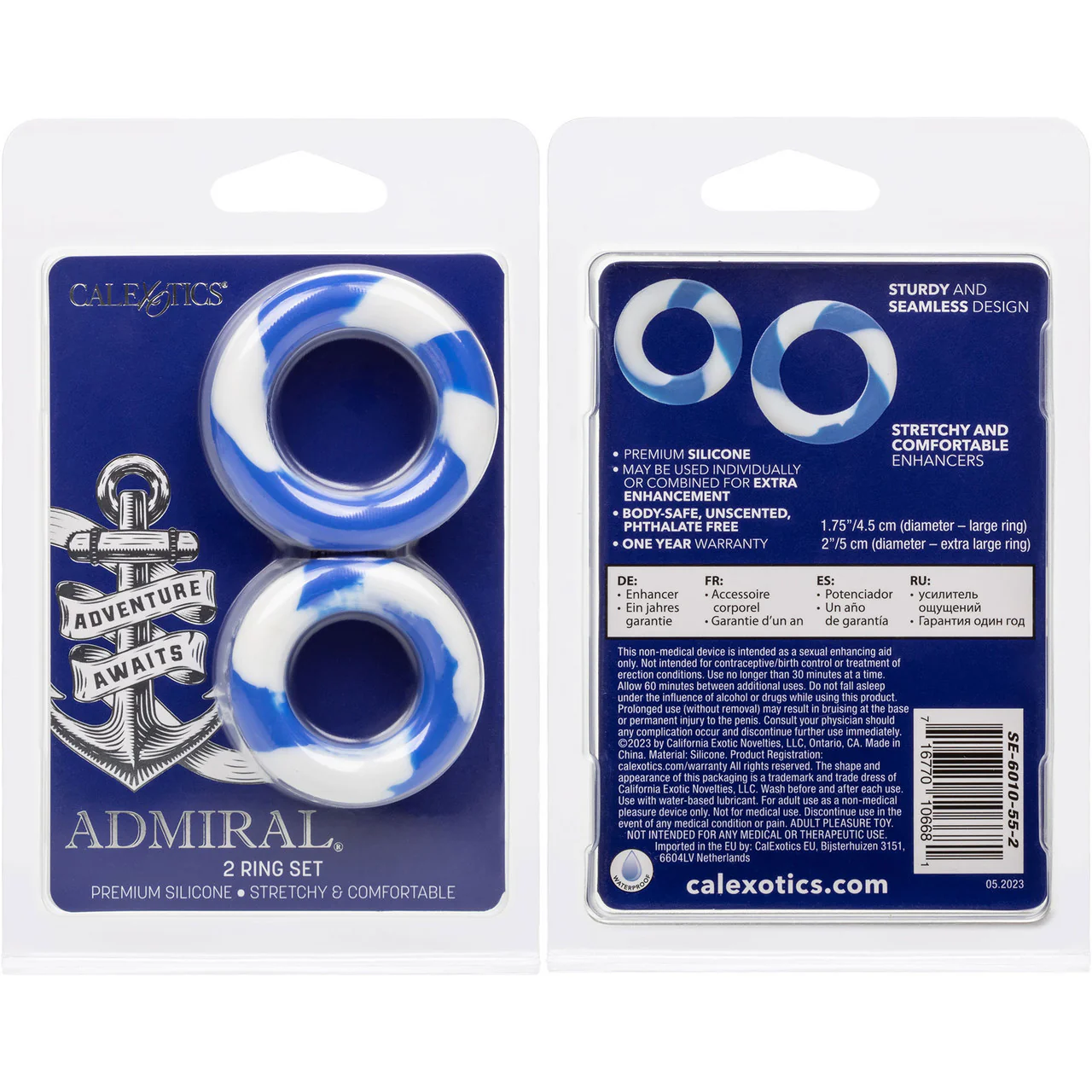 Admiral Silicone 2-Piece Stretchy Cock Ring Set - Blue & White - Image 10