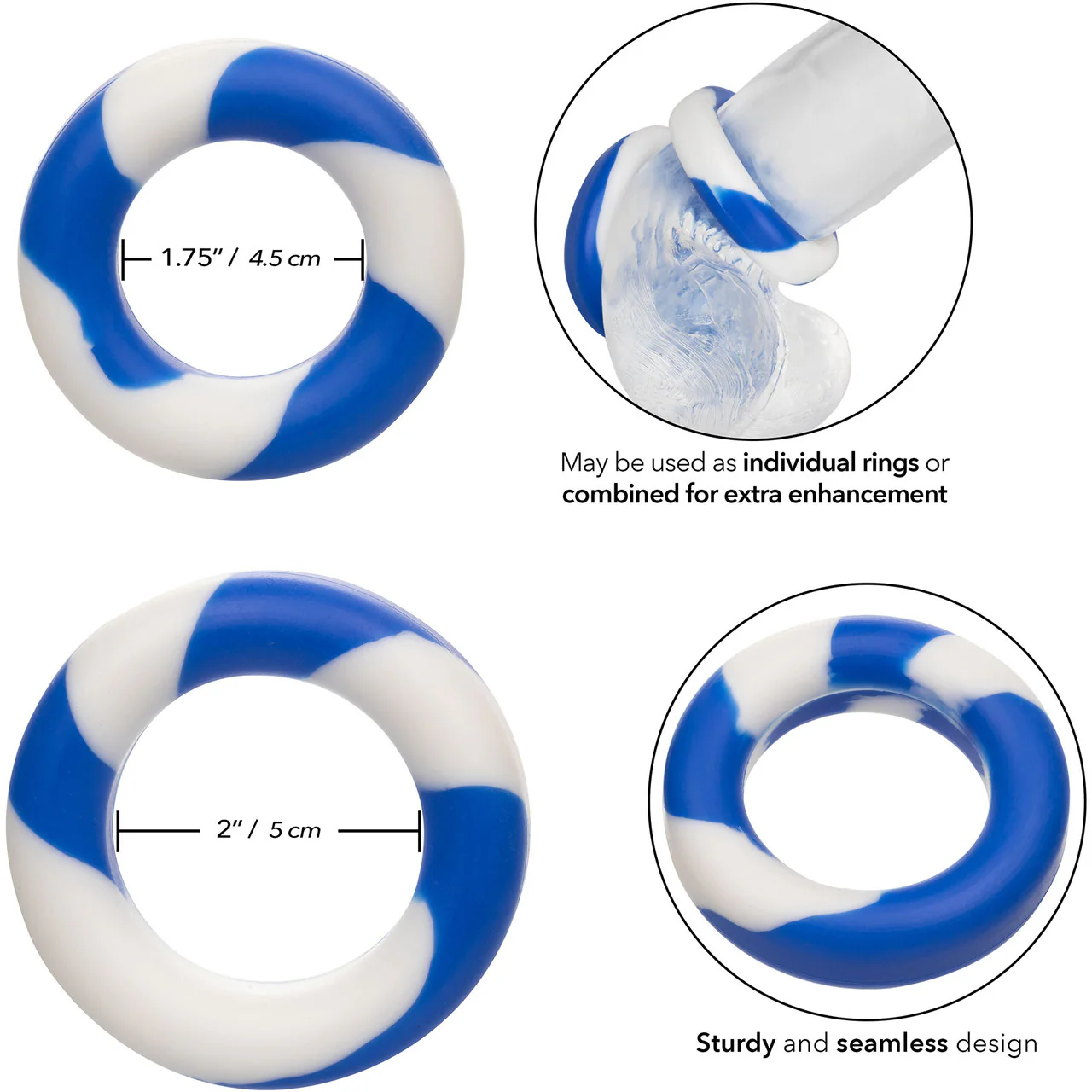 Admiral Silicone 2-Piece Stretchy Cock Ring Set - Blue & White - Image 5