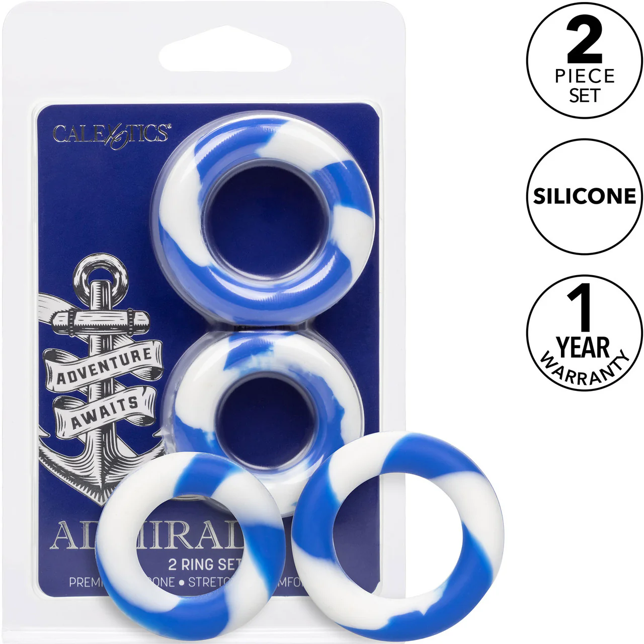 Admiral Silicone 2-Piece Stretchy Cock Ring Set - Blue & White - Image 9