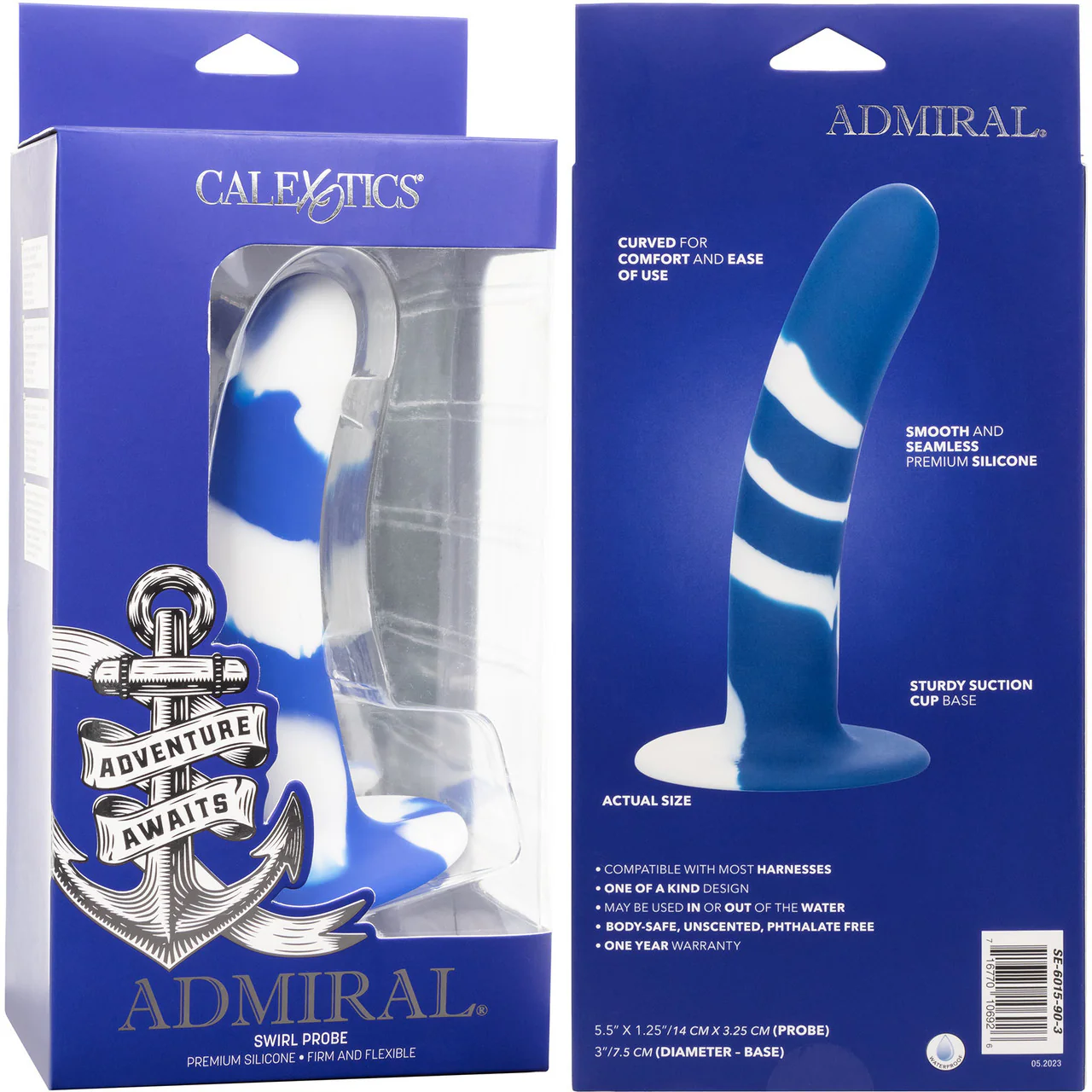 Admiral Swirl Probe 5.5" Silicone Suction Cup Dildo By CalExotics - Blue & White - Image 10
