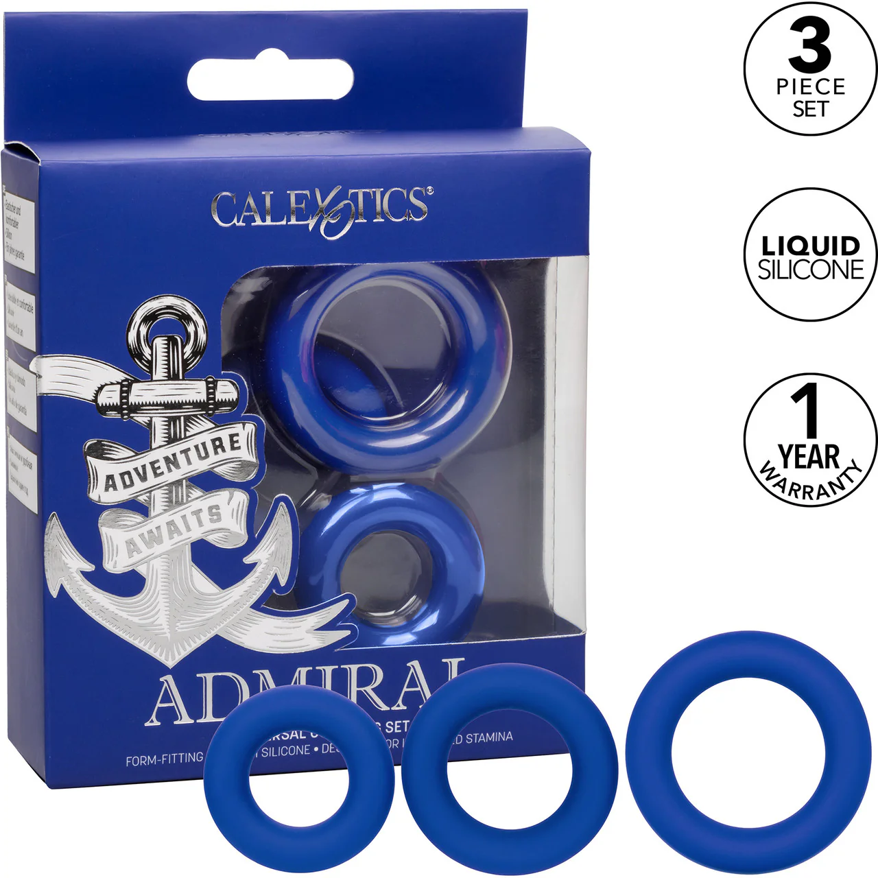 Admiral Universal Silicone 3-Piece Cock Ring Set By CalExotics - Blue - Image 8