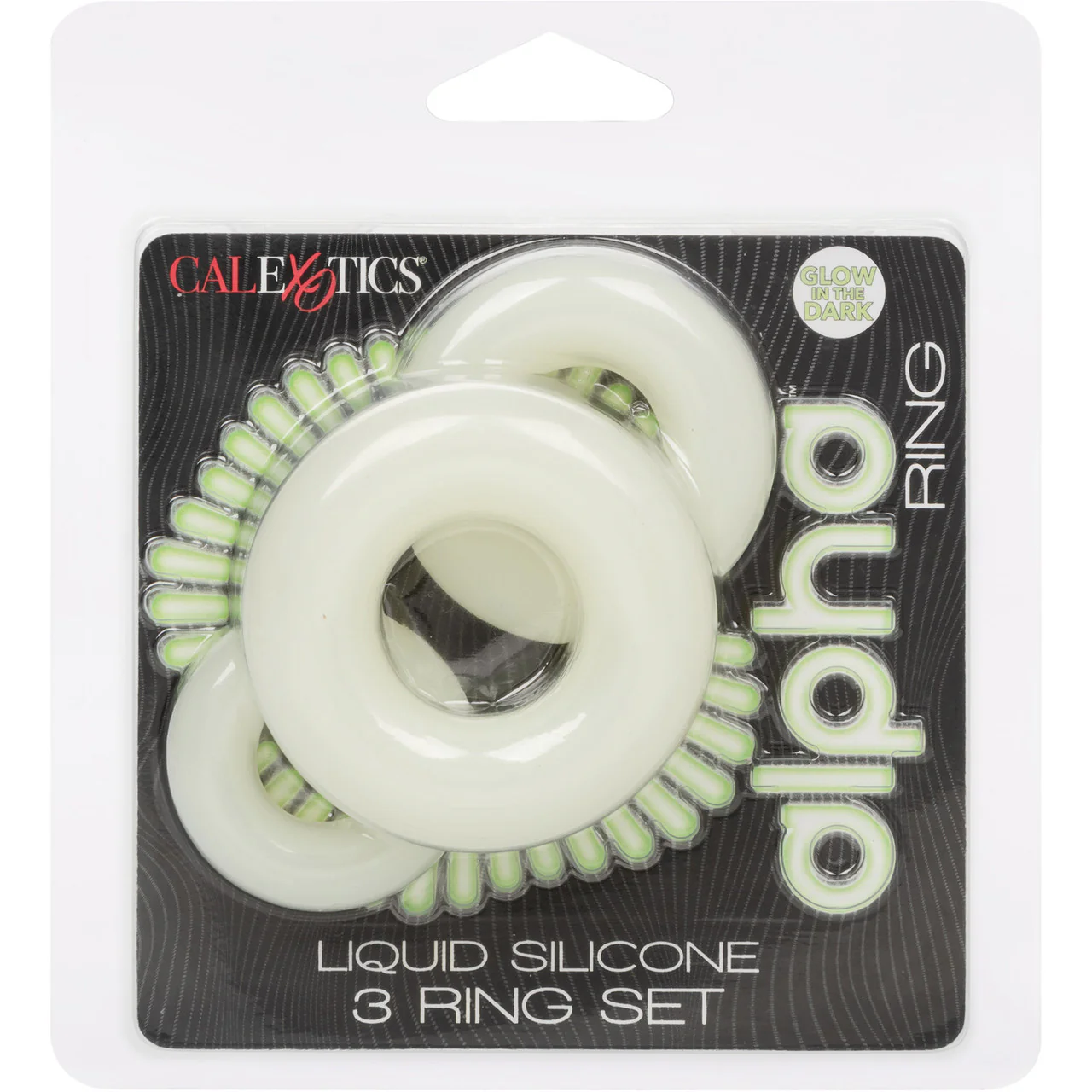 Alpha Glow In The Dark Liquid Silicone 3 Piece Cock Ring Set By CalExotics - White - Image 7