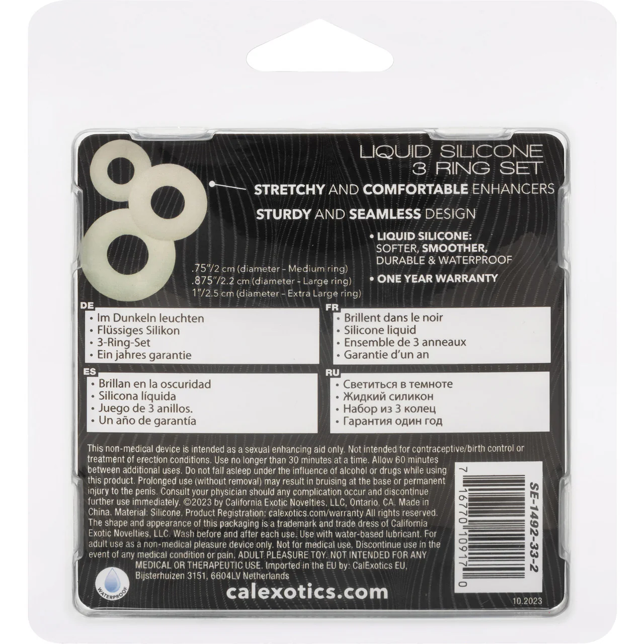 Alpha Glow In The Dark Liquid Silicone 3 Piece Cock Ring Set By CalExotics - White - Image 8