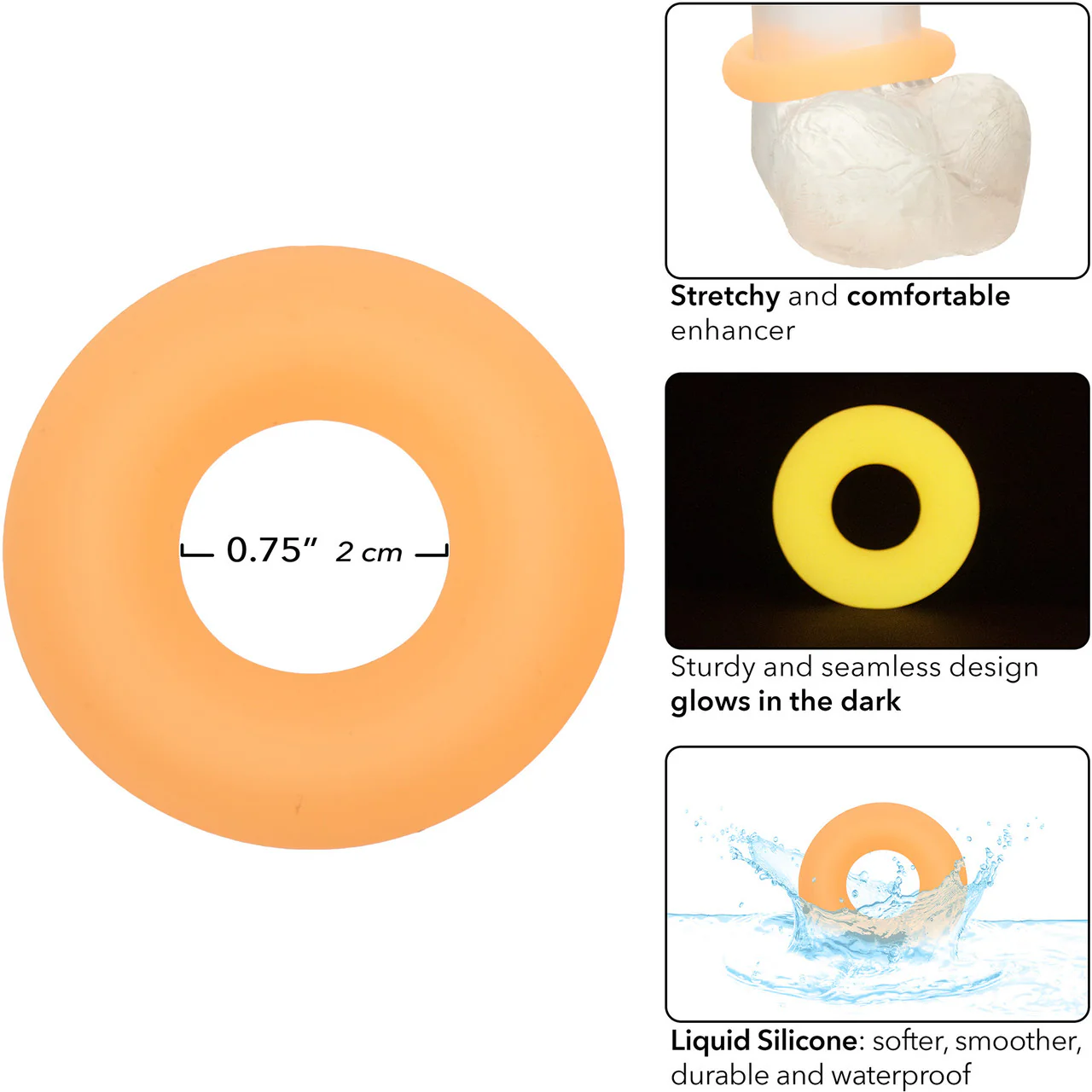 Alpha Glow In The Dark Liquid Silicone Prolong Medium Cock Ring By CalExotics - Orange - Image 5