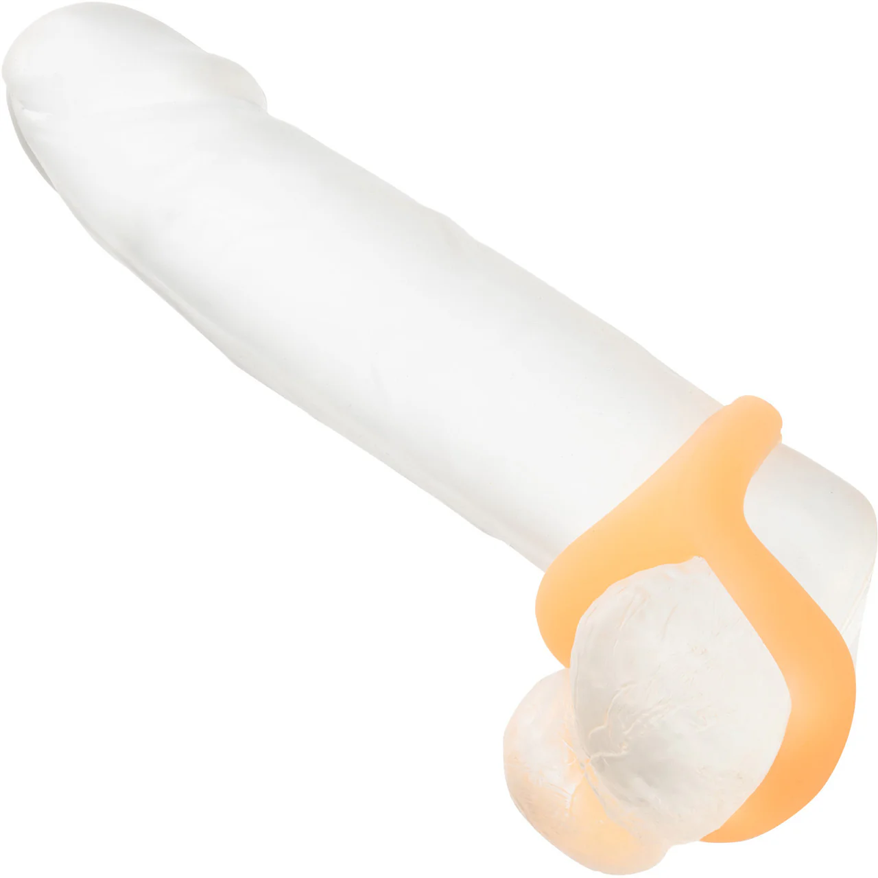 Alpha Glow In The Dark Liquid Silicone Teardrop Dual Cock Ring By CalExotics - Orange - Image 2