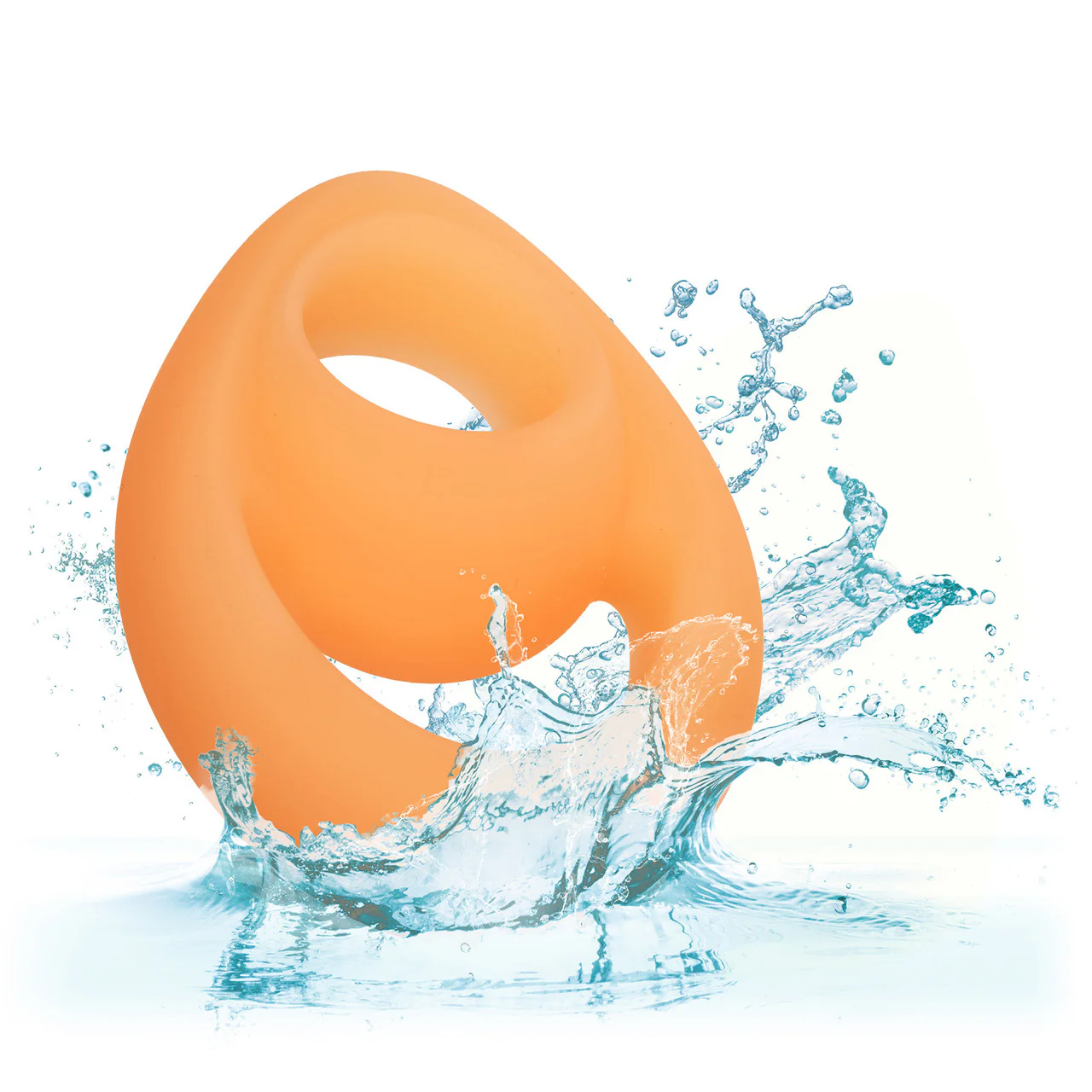 Alpha Glow In The Dark Liquid Silicone Teardrop Dual Cock Ring By CalExotics - Orange - Image 4