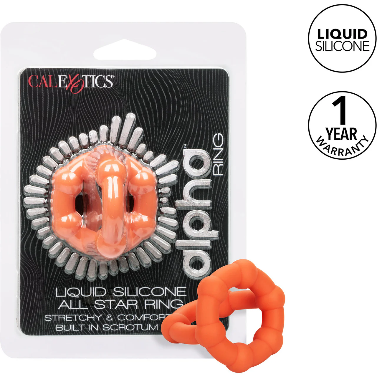 Alpha Liquid Silicone All Star Cock & Balls Ring By CalExotics - Orange - Image 12