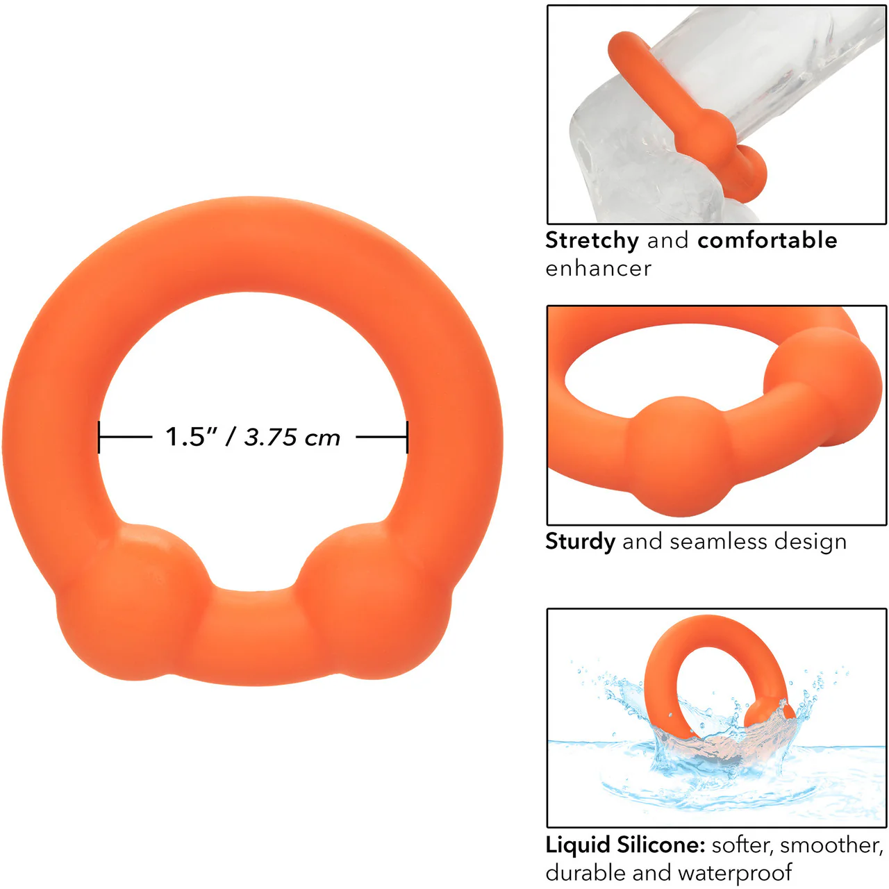 Alpha Liquid Silicone Dual Ball Cock Ring By CalExotics - Orange - Image 6