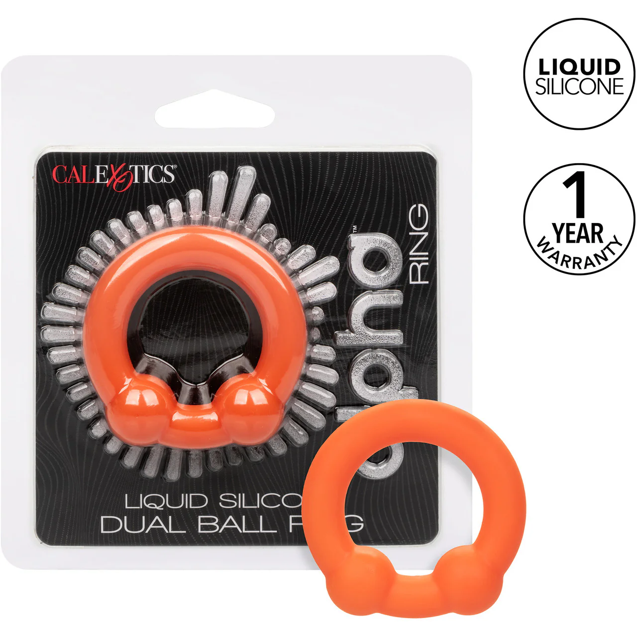 Alpha Liquid Silicone Dual Ball Cock Ring By CalExotics - Orange - Image 7