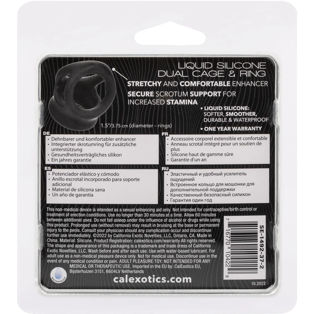 Alpha Liquid Silicone Dual Cage & Cock Ring By CalExotics - Black - Image 11