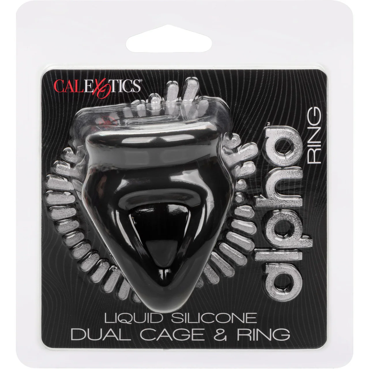 Alpha Liquid Silicone Dual Cage & Cock Ring By CalExotics - Black - Image 12