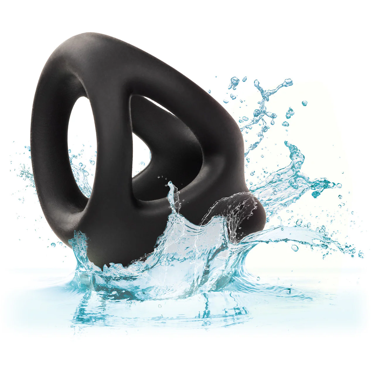 Alpha Liquid Silicone Dual Cage & Cock Ring By CalExotics - Black - Image 8