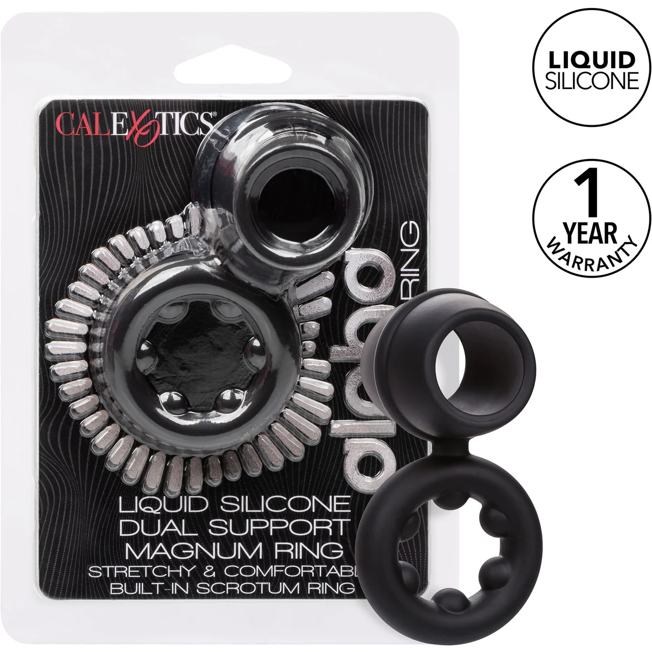 Alpha Liquid Silicone Dual Support Magnum Cock & Balls Ring By CalExotics - Black - Image 10