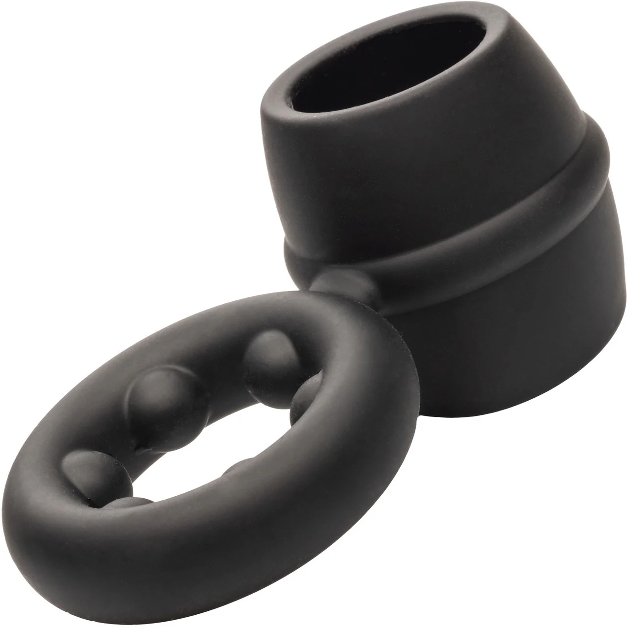 Alpha Liquid Silicone Dual Support Magnum Cock & Balls Ring By CalExotics - Black - Image 4