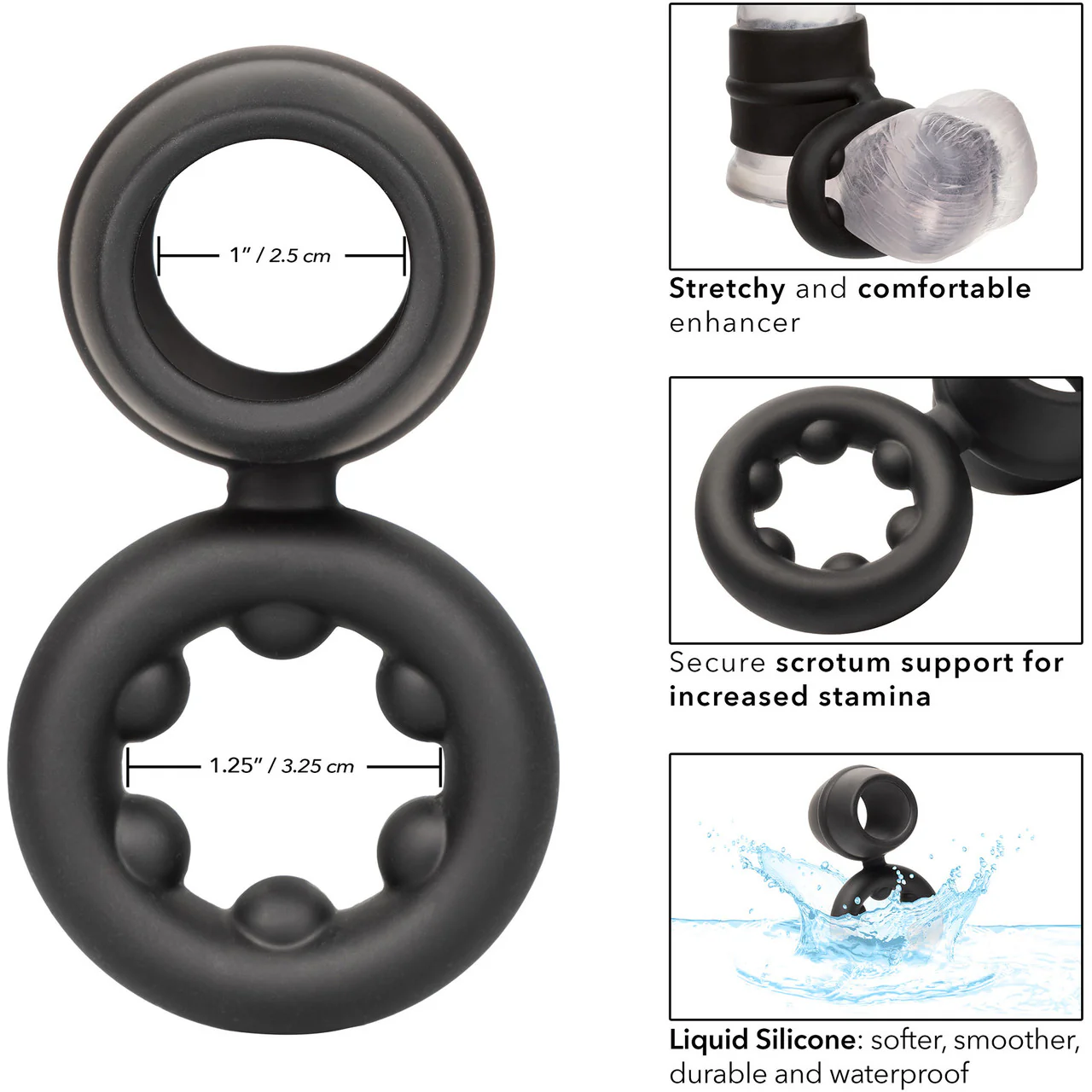 Alpha Liquid Silicone Dual Support Magnum Cock & Balls Ring By CalExotics - Black - Image 9