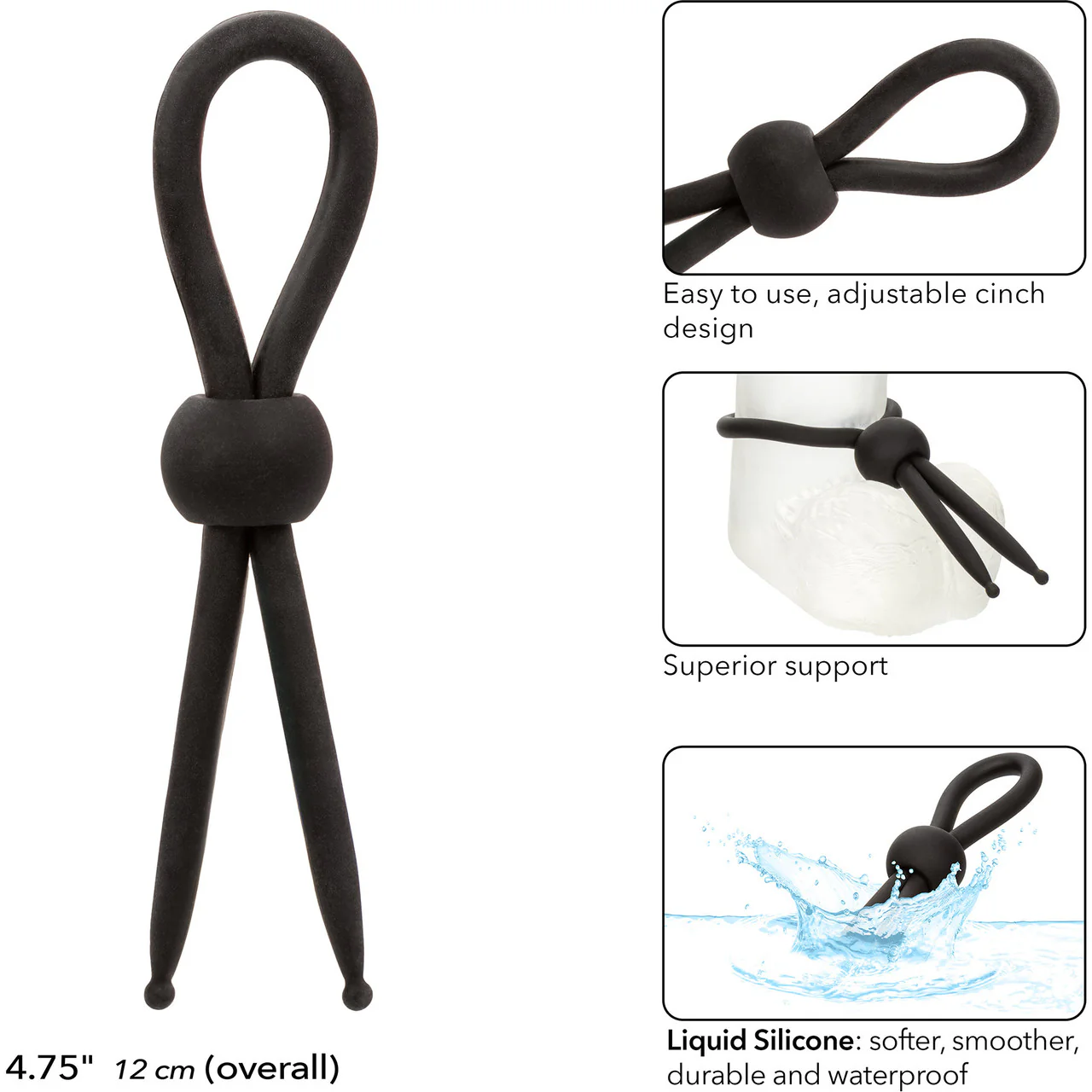 Alpha Liquid Silicone Lasso Cock Ring By CalExotics - Black - Image 6