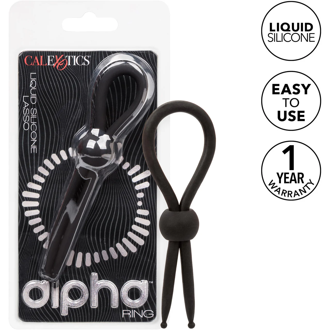 Alpha Liquid Silicone Lasso Cock Ring By CalExotics - Black - Image 7